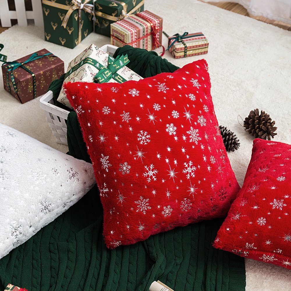 Dekokissen, Rot Wohnzimmer, (1 Weihnachten Plush, Party Schlafzimmer Zottelig, Sunicol Flauschig Stück), Kissenbezug 45x45cm, PV-Vliesstoff, Schneeflocke für Kissenhülle,