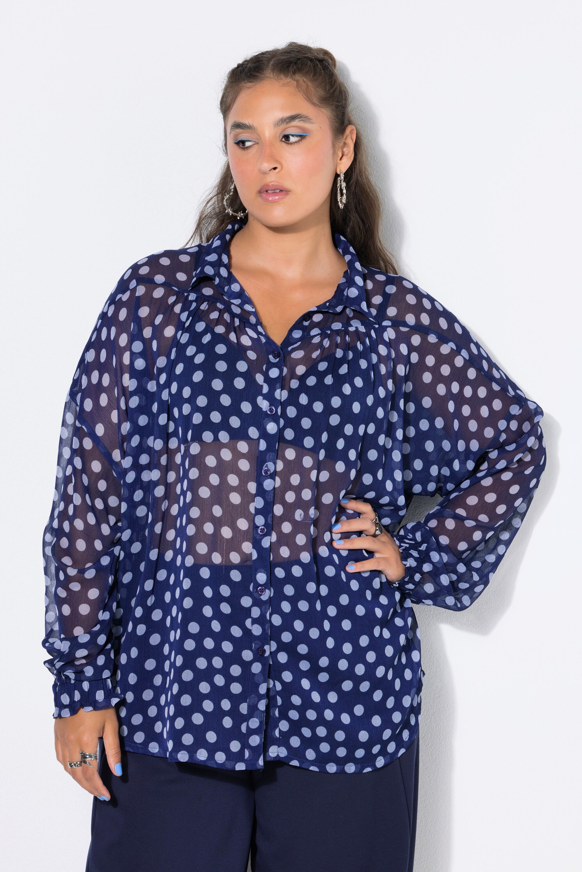 Studio Untold Hemdbluse Chiffonbluse oversized Dots Langarm