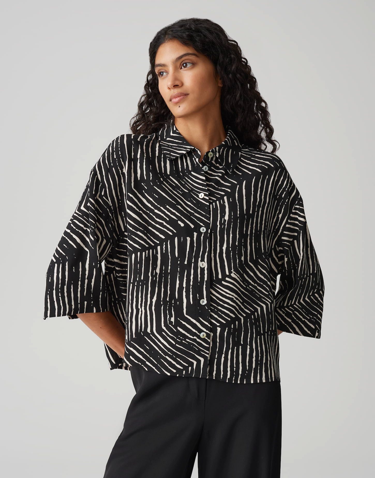 OPUS Langarmbluse Bluse Fiana palm leaves
