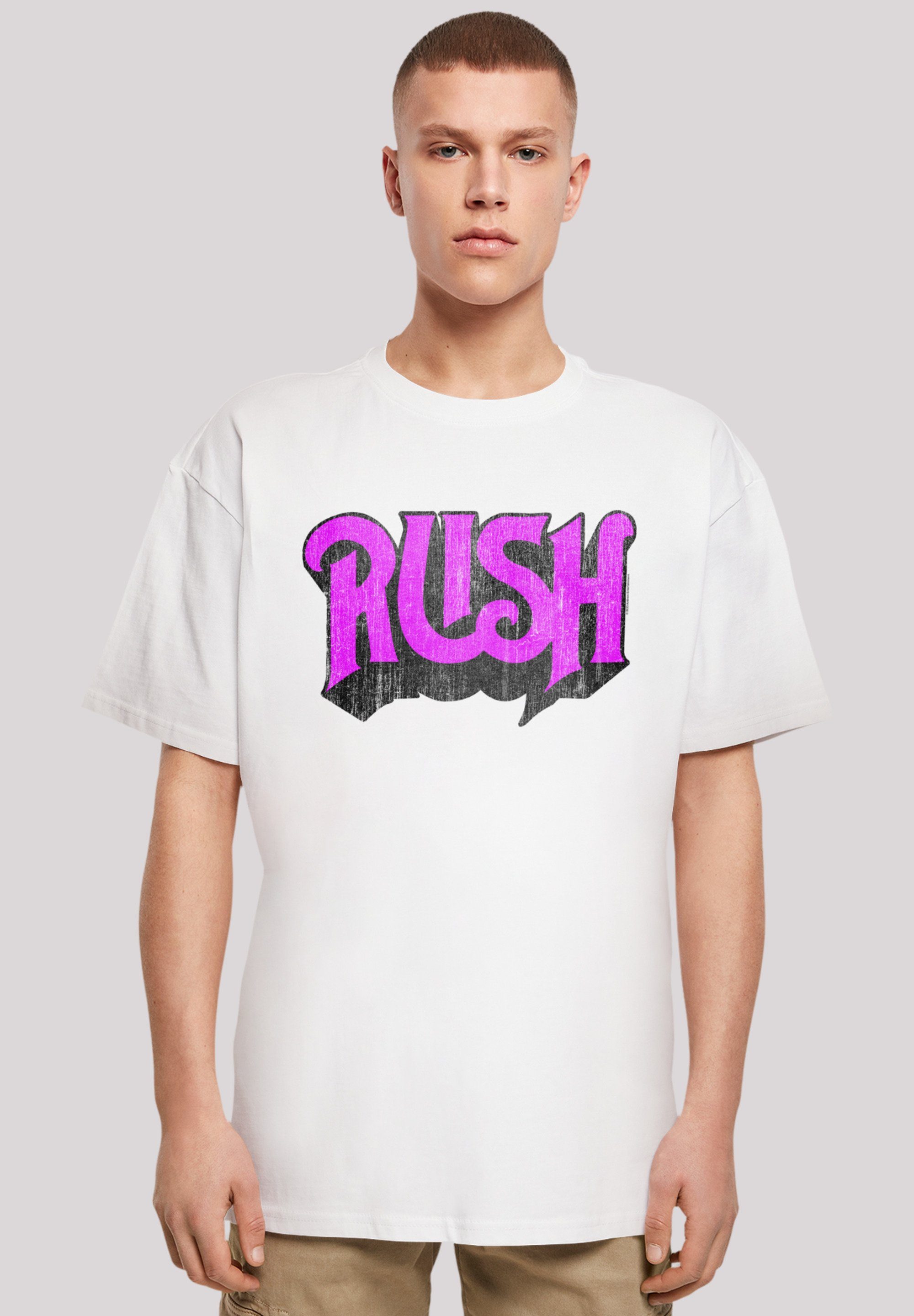Qualität weiß Band Rock T-Shirt Distressed Premium Rush F4NT4STIC Logo