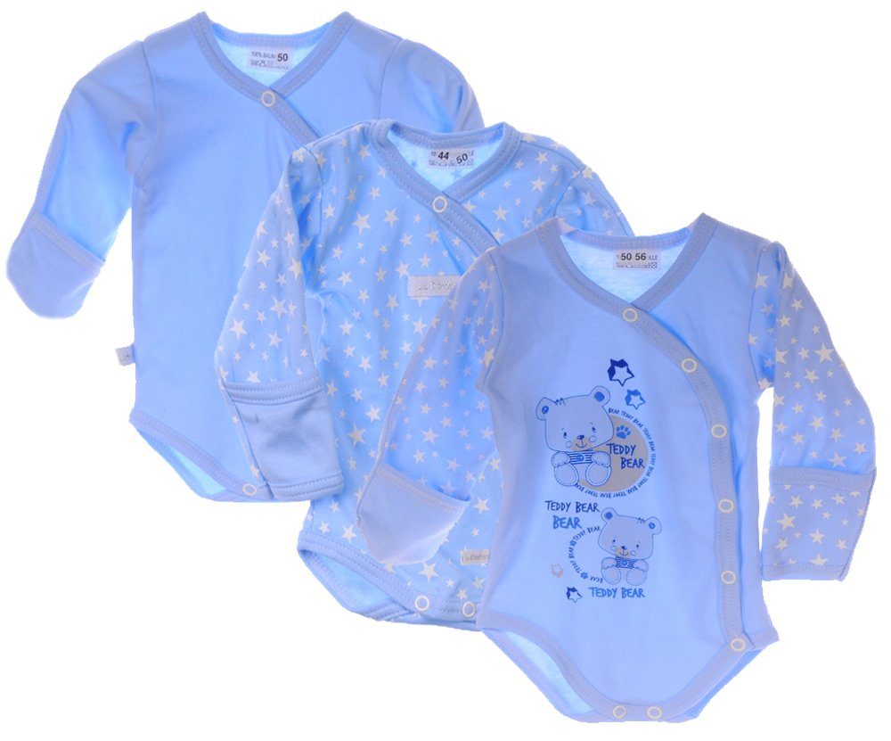 Wickelbody Baby Bodys 3er Pack Wickelbodys Body in Blau mit Sternchen