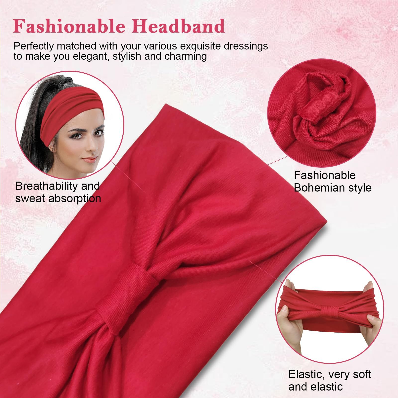 MOPUEA Haarband Set mit 6 Sport-Bandanas für Damen, Antitranspirant-Haarbänder, 6-tlg.