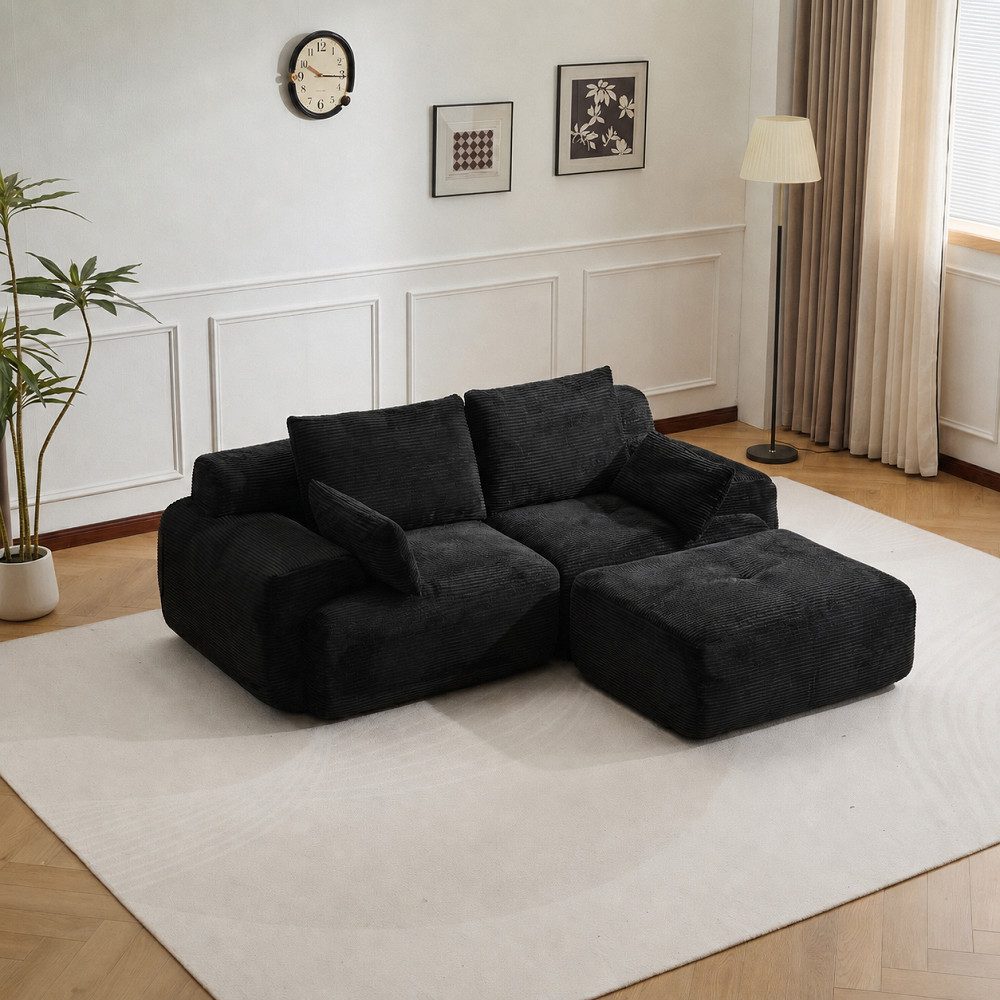 Vankel Ecksofa Modulares Sofa 2-Sitzer aus Cord für Wohnzimmer, Werkzeuglos, ergonomisch gepolstert und ideal für kleine Räume