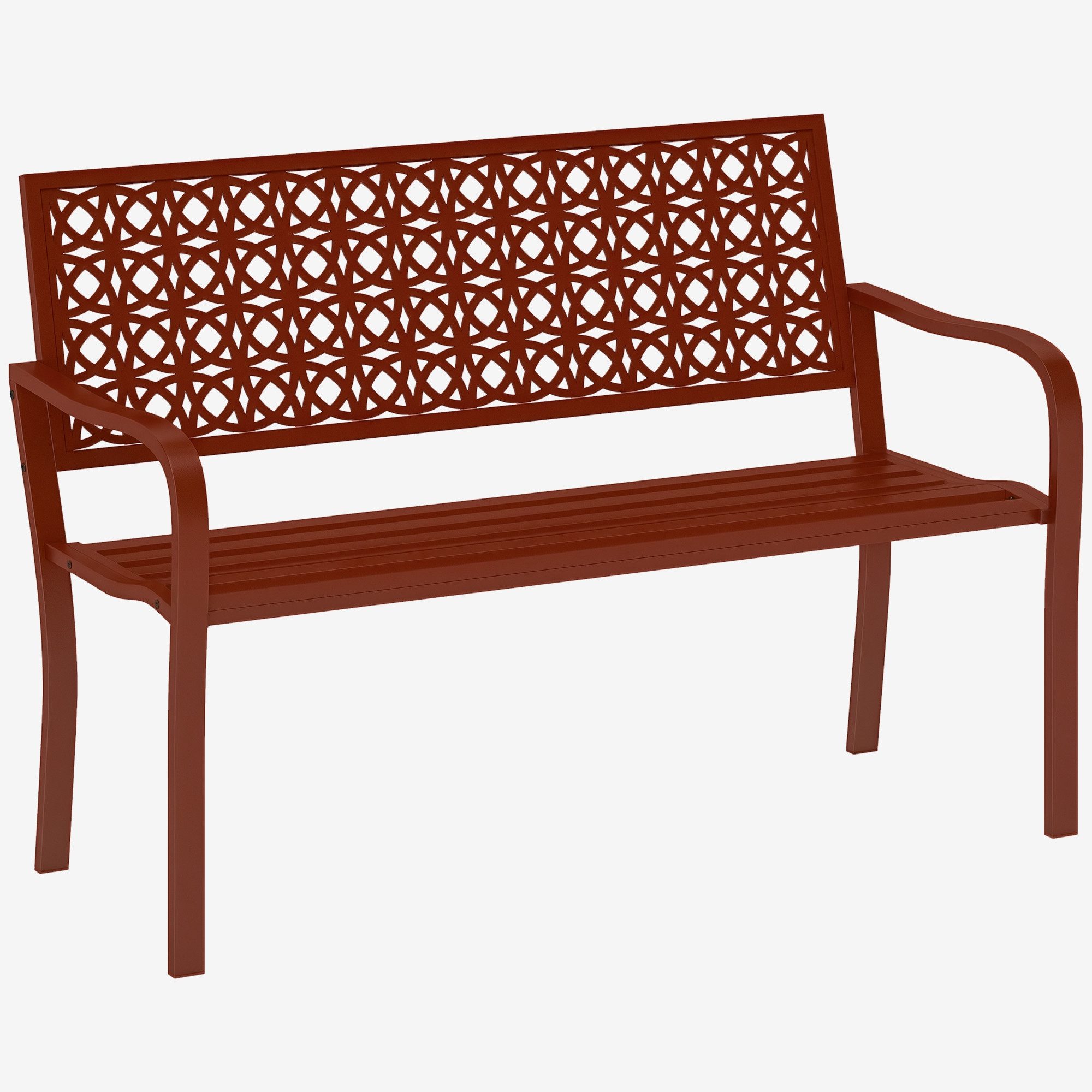 Outsunny Gartenbank 2-Sitzer, wetterfest, mit Rücken- & Armlehnen, 240kg belastbar (Sitzbank, 1-St., Gartenmöbel), für Balkon Terrasse, Garten, 127 x 63 x 85cm, Rot