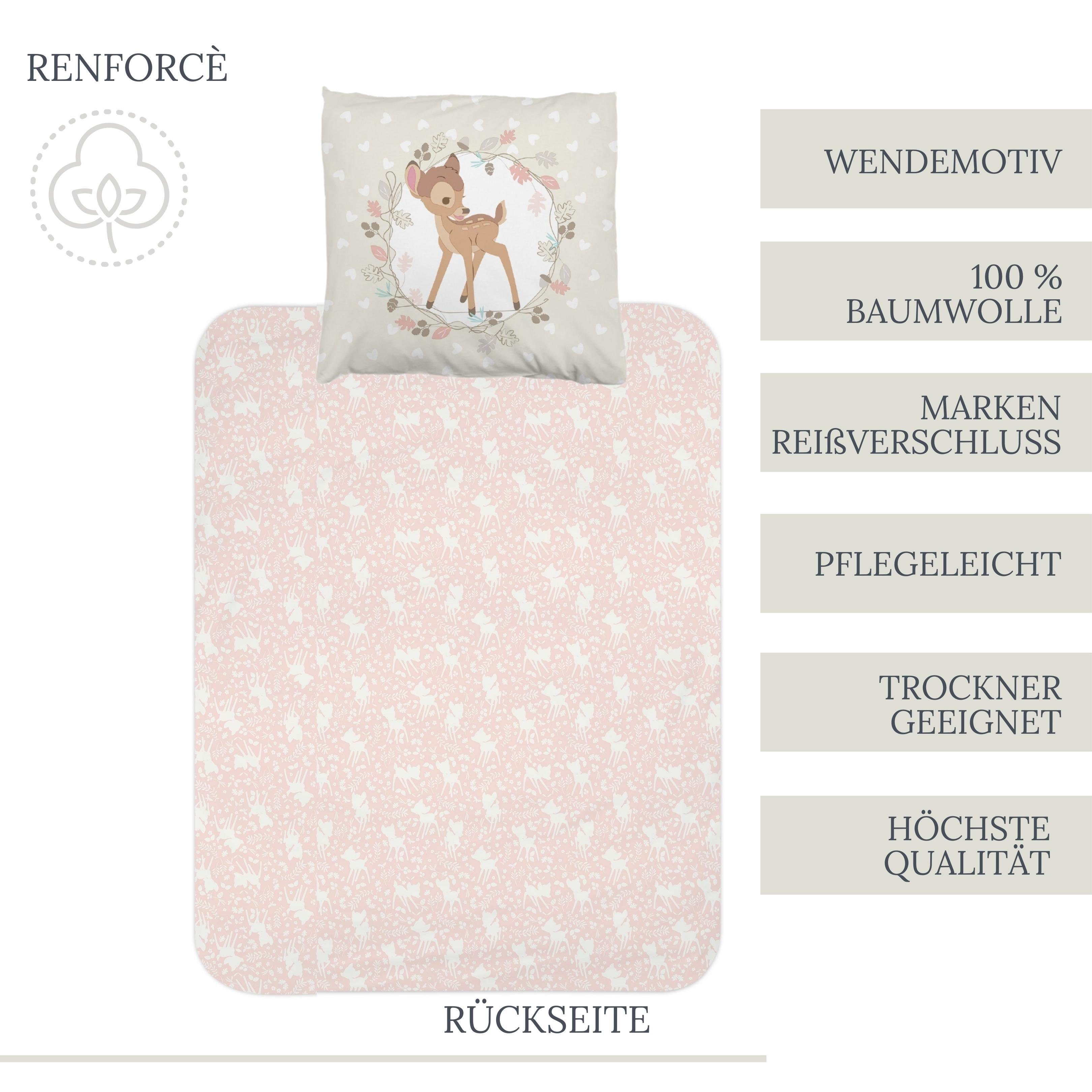 Kinderbettwäsche »Bambi Bettwäsche 135x200 + 80x80 cm 2 tlg., 100 %  Baumwolle in Renforcé, Disney's Bambi Reh & Klopfer Hase Kinderbettwäsche  in beige, mint und rosé«, MTOnlinehandel online kaufen | OTTO