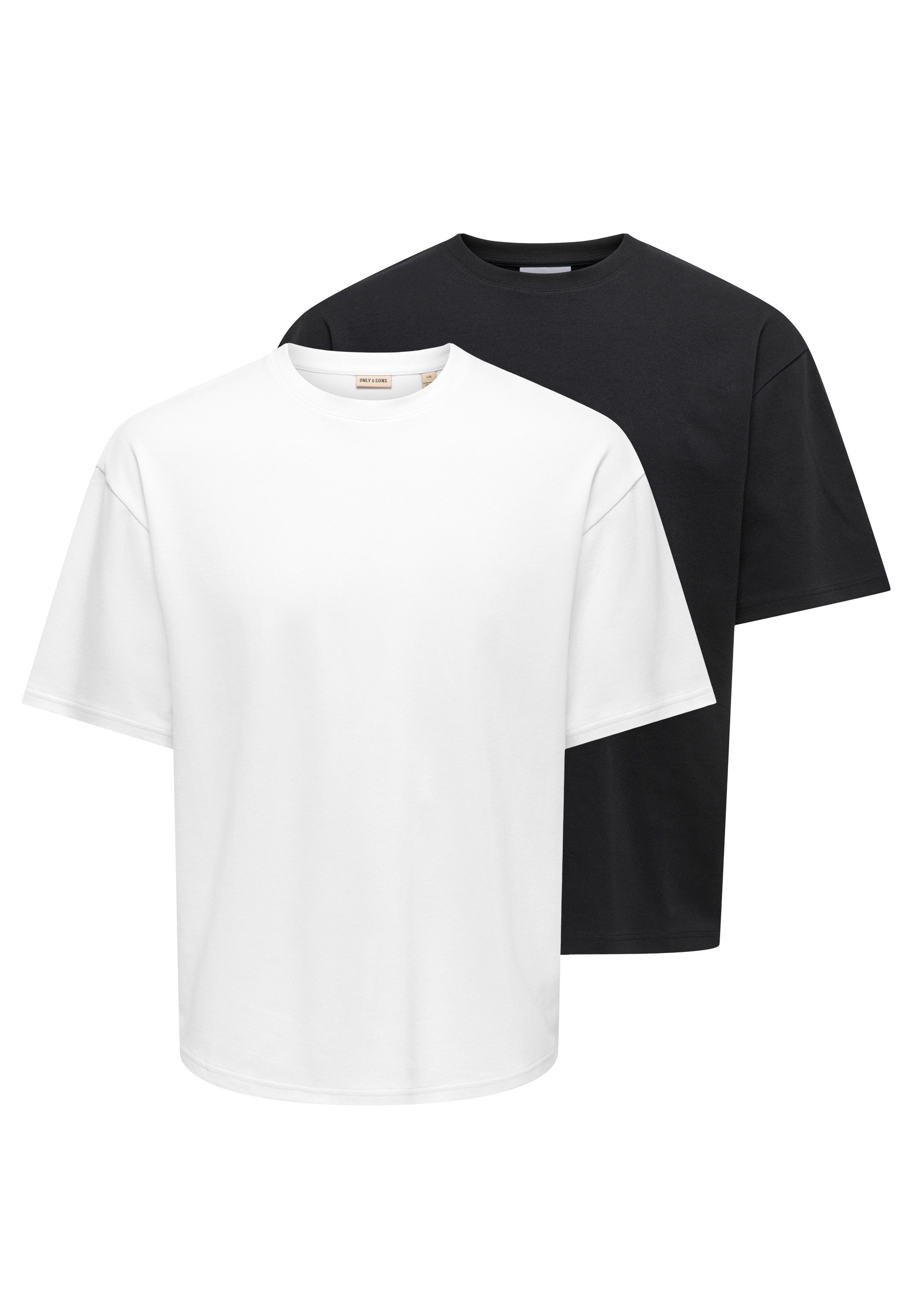 ONLY & SONS T-Shirt 2er Pack Caspian (Spar-Set, 2-tlg) T-Shirt - Baumwolle - Blickdicht - Lockerer Boxy Fit