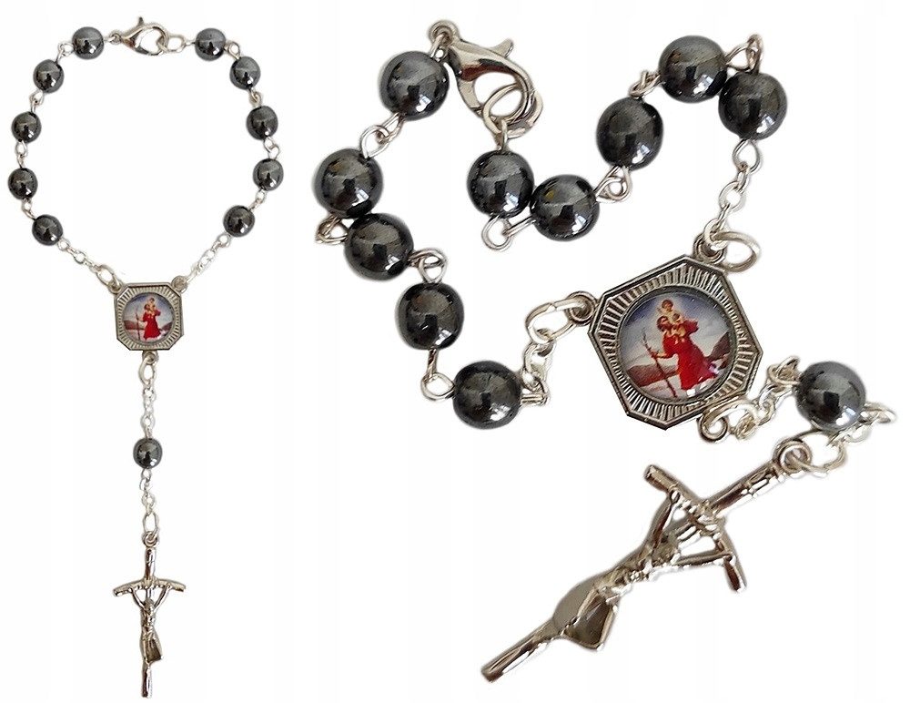 Festivalartikel Collier Rosenkranz Hämatit Heiliger Christophorus günstig online kaufen