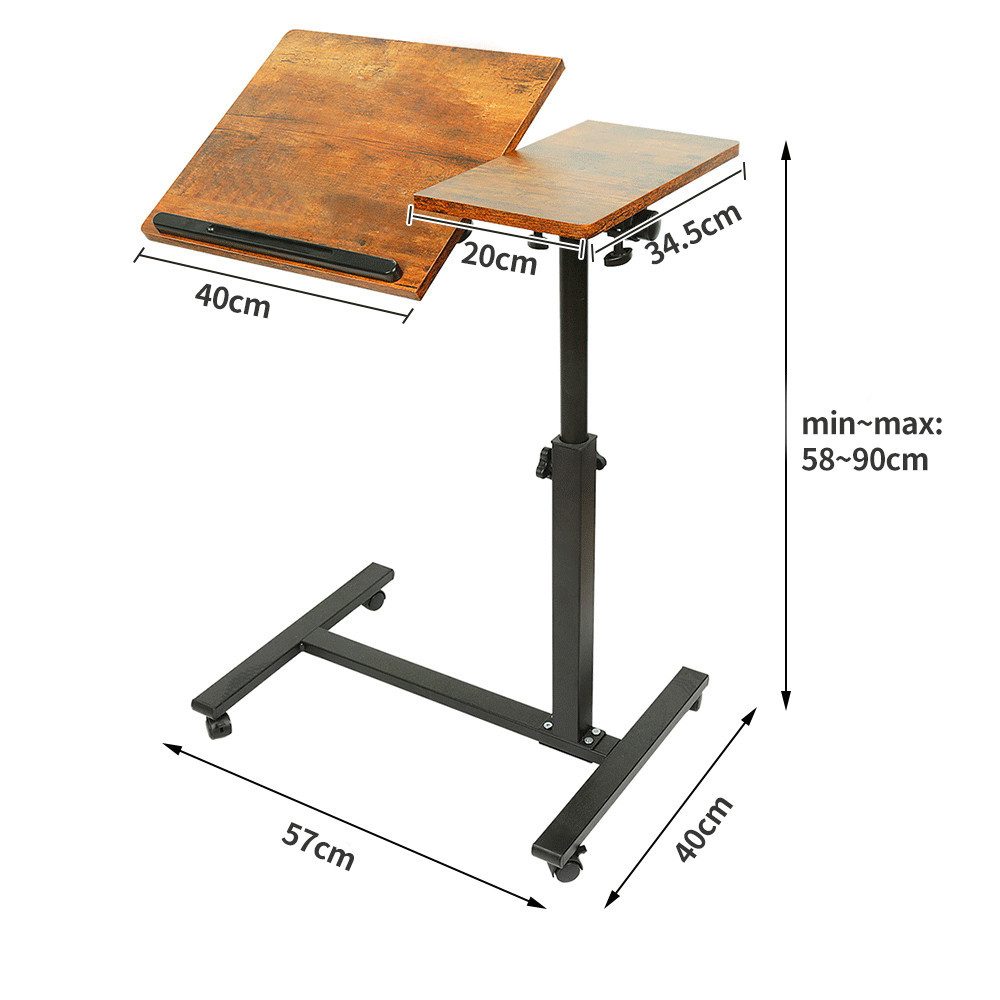 JEOBEST Laptoptisch Beistelltisch Mit Rollen, C-förmiger Couchtisch mit Holzplatte, (1-St) Höhenverstellbar 58 - 90 cm, 0-360° Neigbar