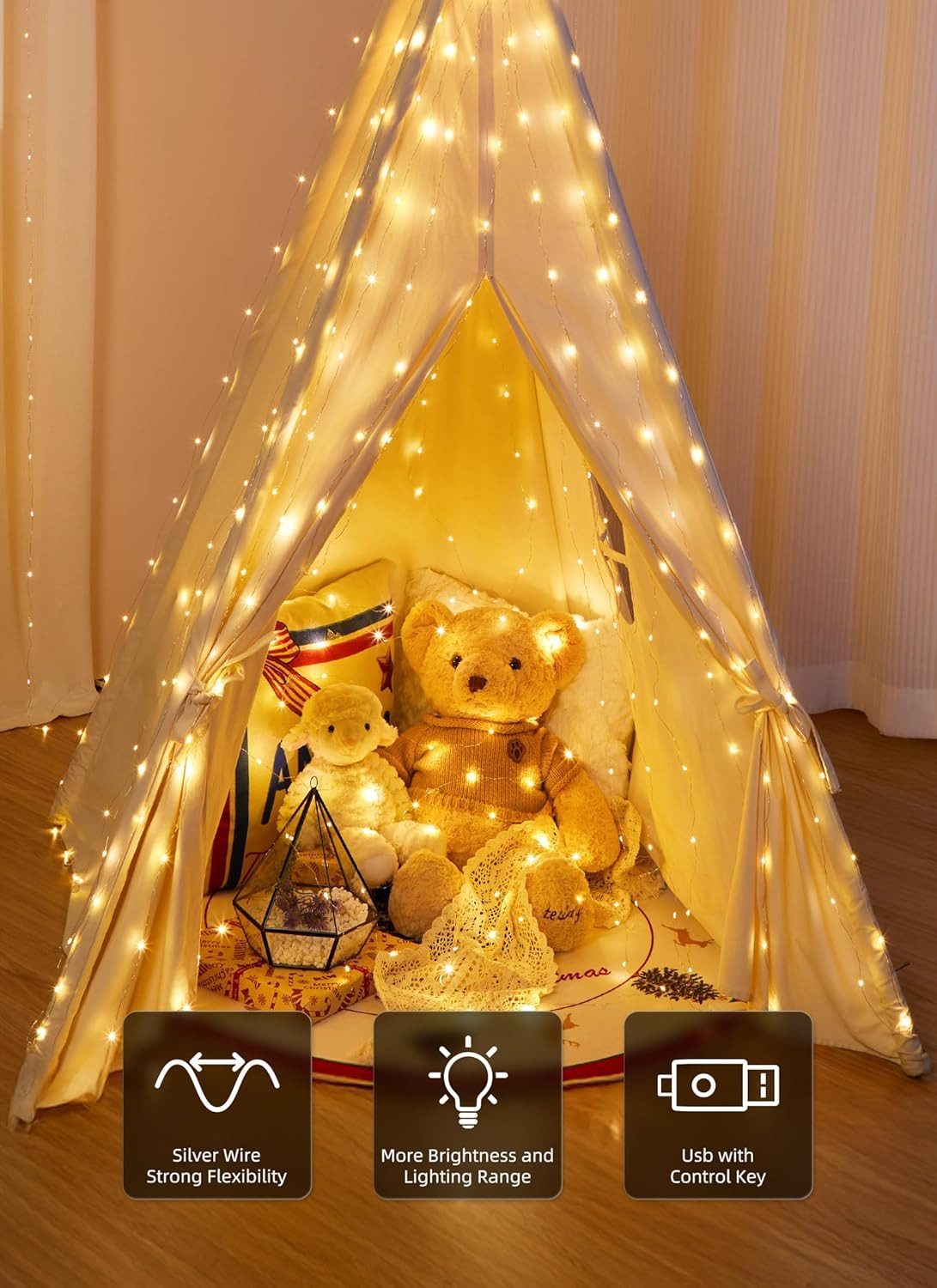 Athlix LED-Lichtervorhang LED Vorhang Lichterkette wasserdicht Weihnachten Fernbedienung, 3m breit - bis zu 3m lang, Innen und Außen