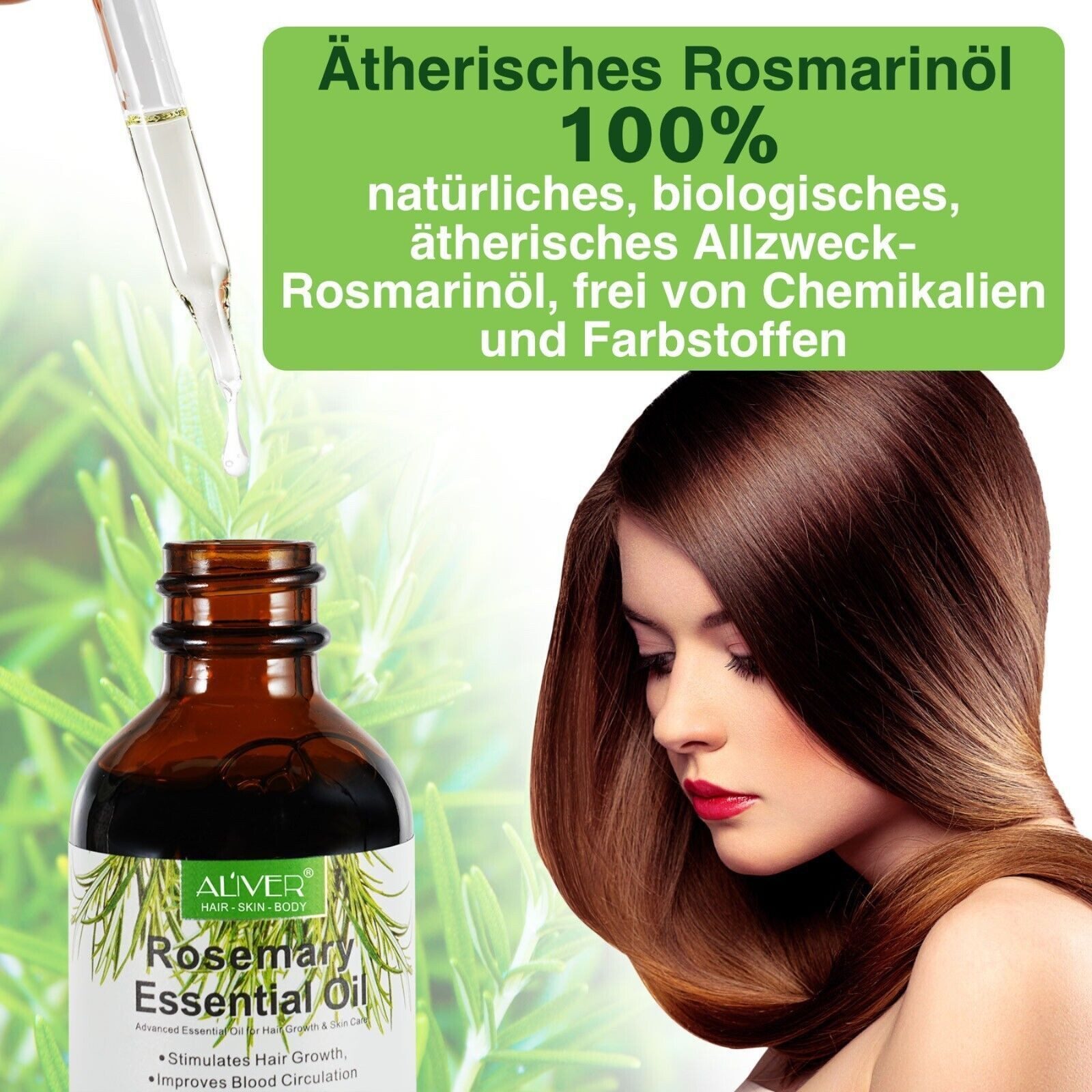 ALIVER Haaröl Rosmarinöl Ätherisches Haaröl Haarwachstum 60xML Bio Vegan Aliver, 1-tlg., Vegan