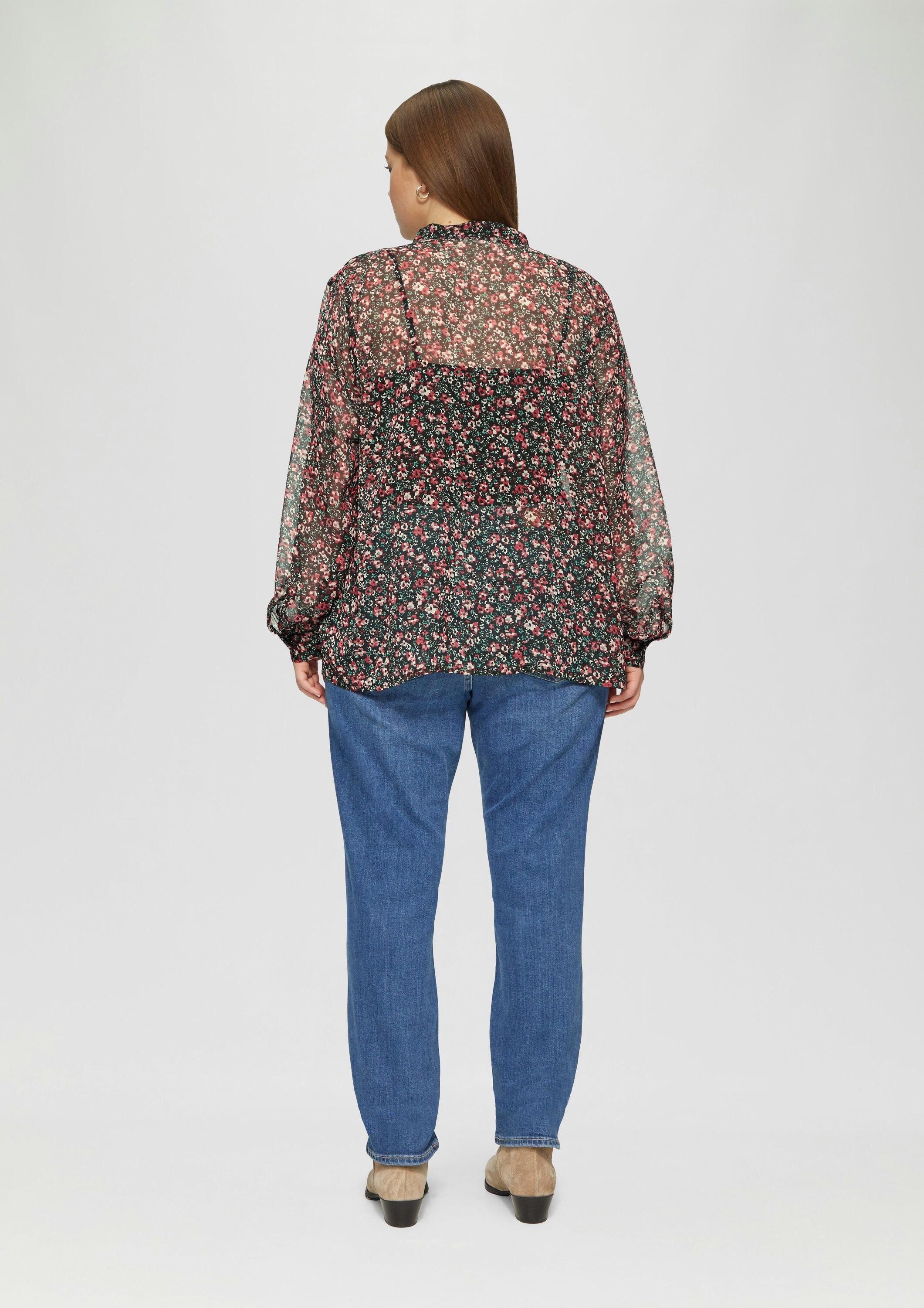 QS Langarmbluse Bluse Leicht transparente Chiffonbluse mit All-over-Print