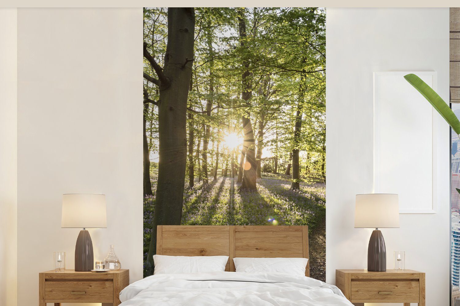 MuchoWow Fototapete Wald - Baum - Sonne, Matt, bedruckt, (2 St), Vliestapete für Wohnzimmer Schlafzimmer Küche, Fototapete