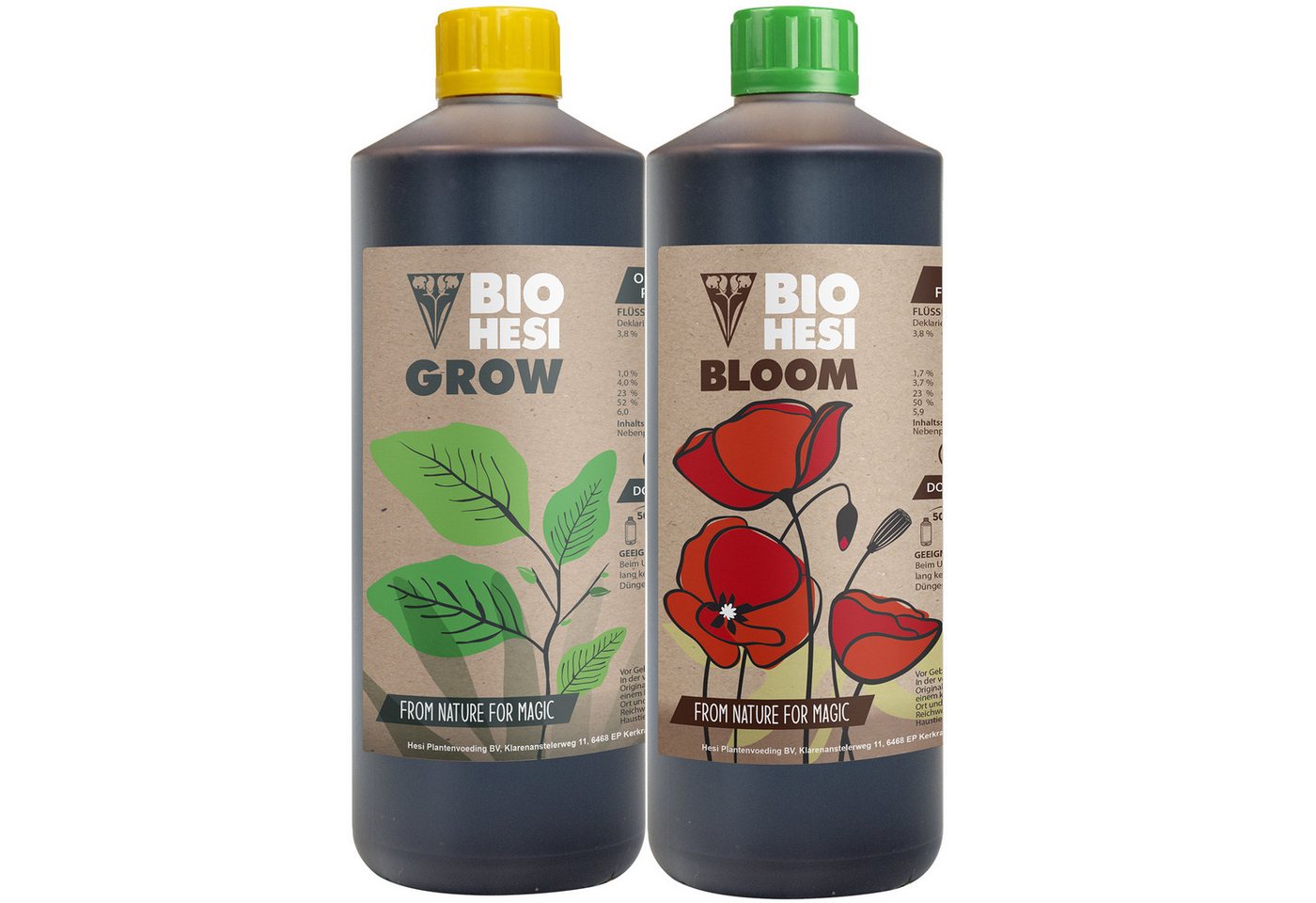 HESI Pflanzendünger 0,5 Liter HESI Bio Bloom + 0,5 Liter HESI Bio Grow, Vorteilspack, Üppige Blüten und kräftiges Wachstum