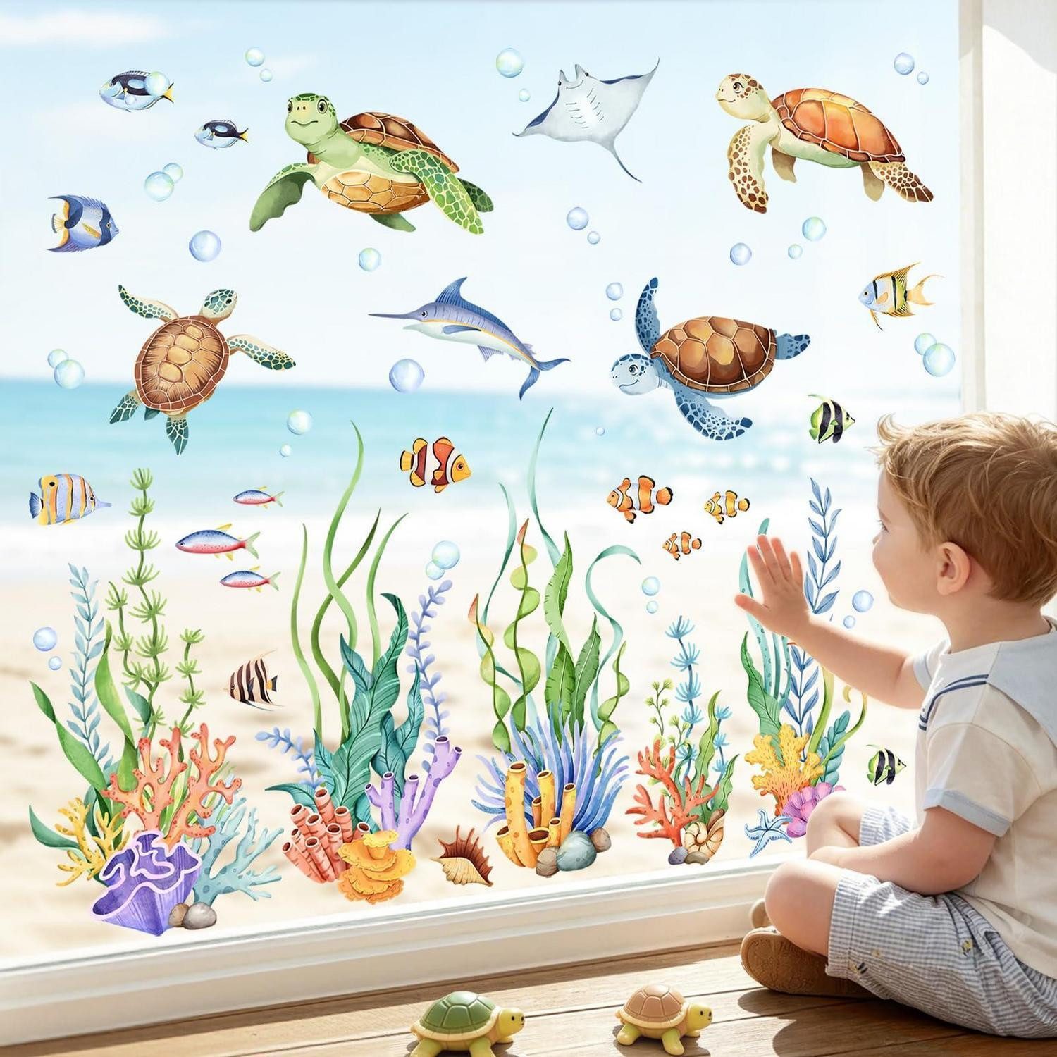 LuxusKollektion Fensterbild Fenstersticker Unterwasser Schildkröte Ozean