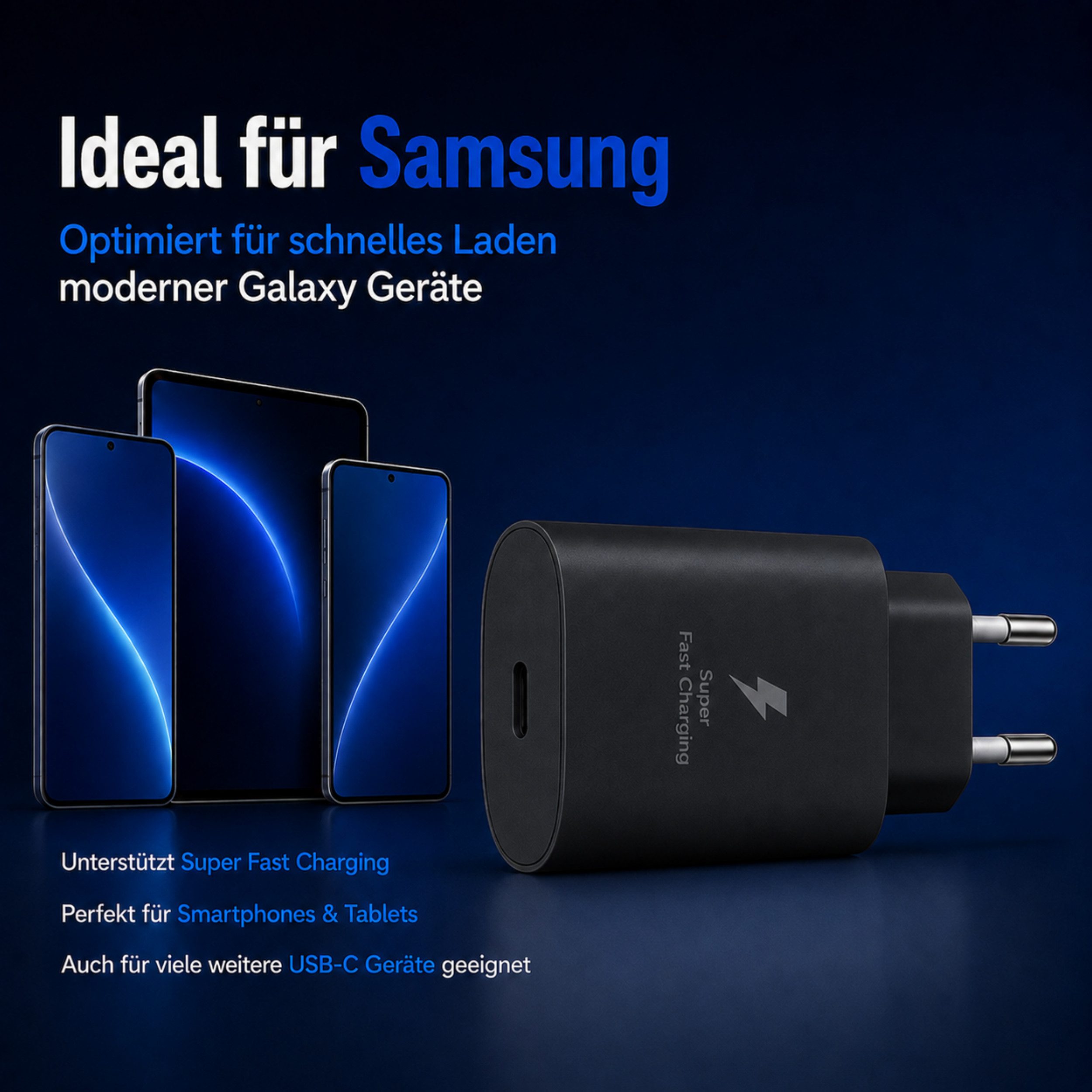 PlugUp 25W USB-C Schnellladegerät mit USB-C Ladekabel für Samsung Galaxy Smartphone-Ladegerät (3000 mA, Set, Inkl. USB-C Ladekabel, Ladeadapter für Samsung Gala – Bild 3 von 5
