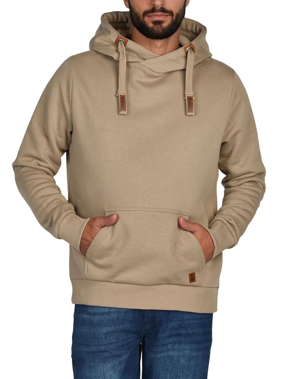riverso Kapuzenpullover Herren Hoodie RIVNiklas Regular Fit Longsleeve Sweatshirt mit Cross-Over-Kragen und Kängurutasche