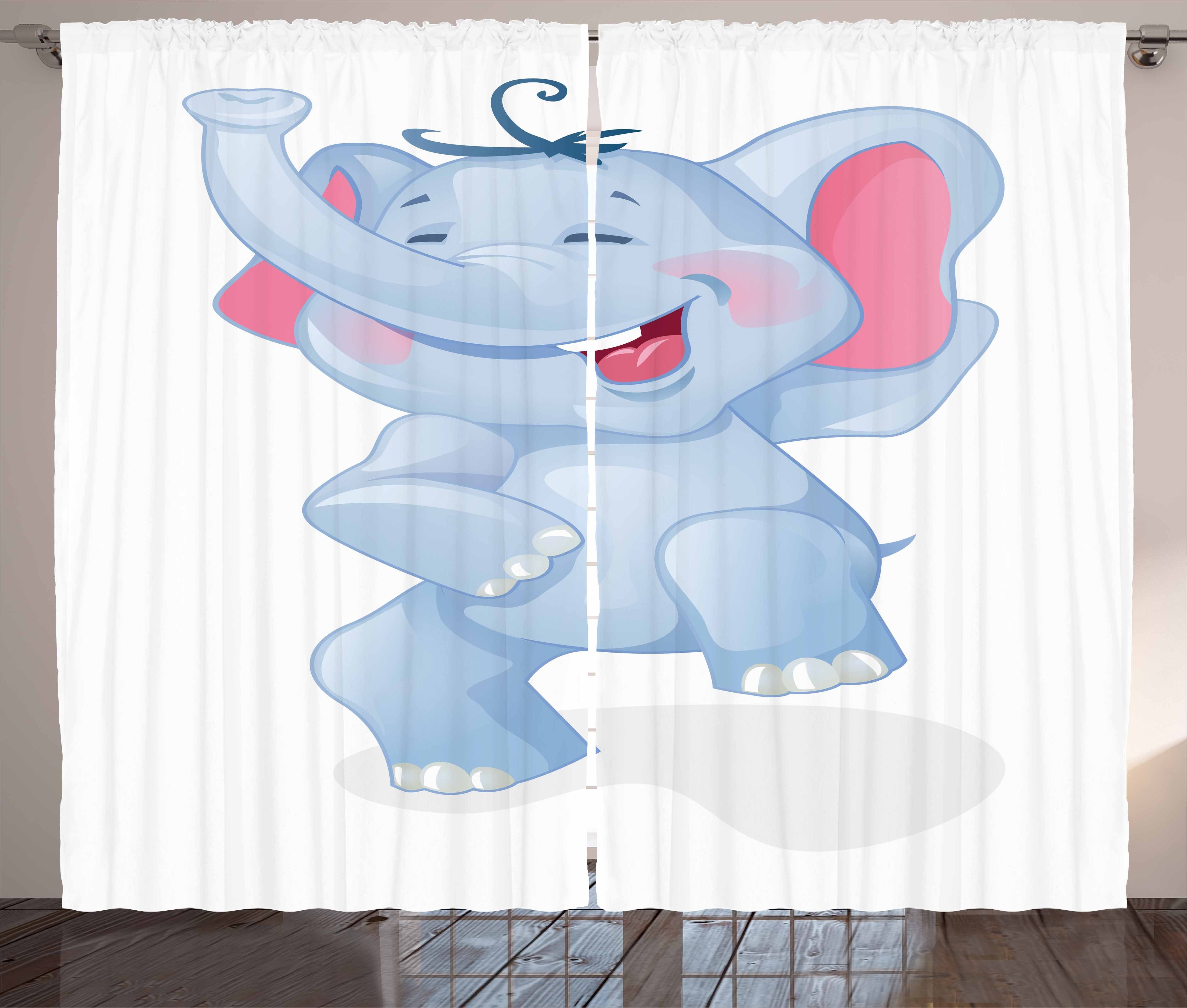 Gardine Schlafzimmer Kräuselband Vorhang mit Schlaufen und Haken, Abakuhaus, Elefant Lustige glücklicher Cartoon