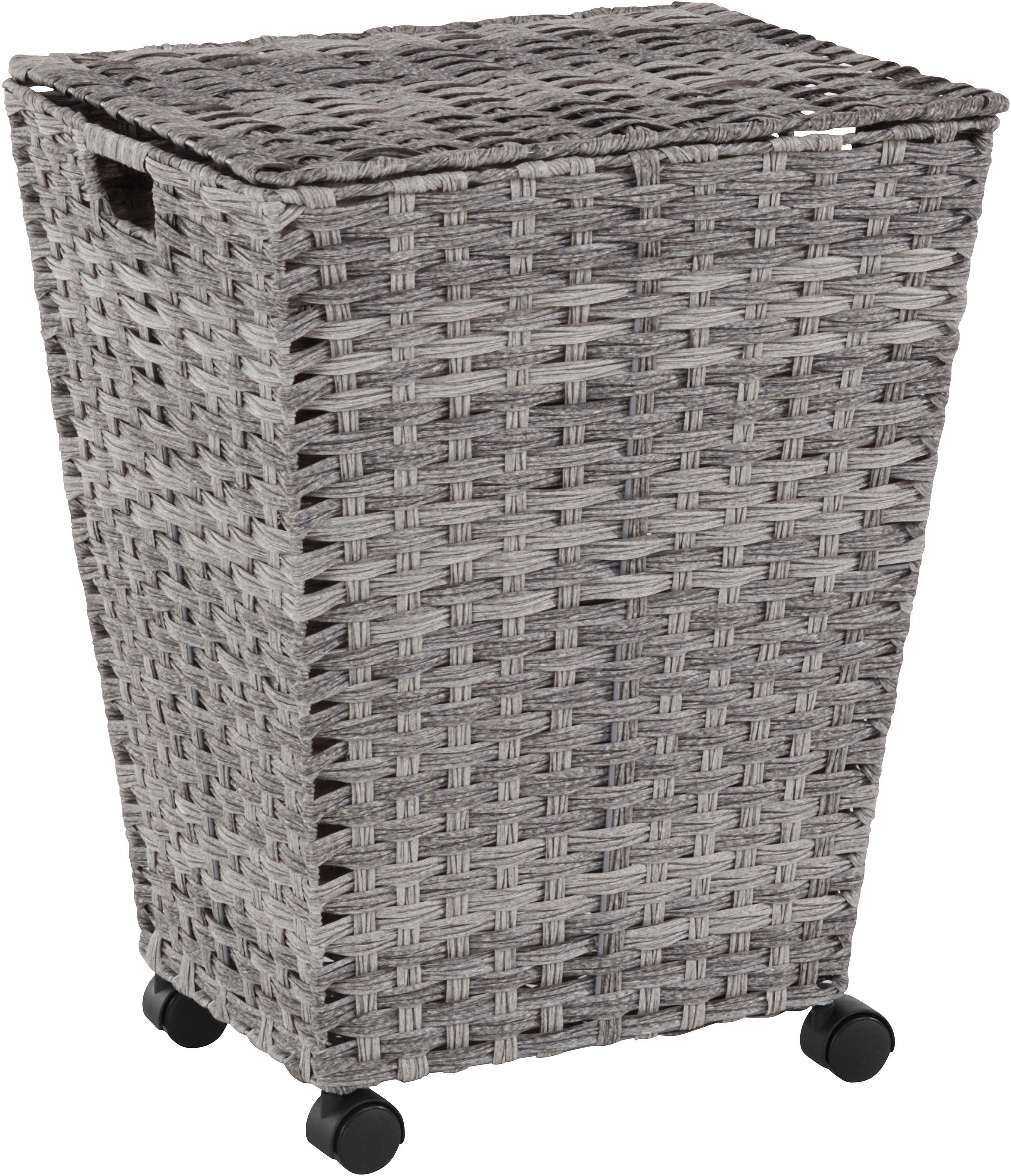 Polyrattan, Wäschekorb, mit Rollen grau locker