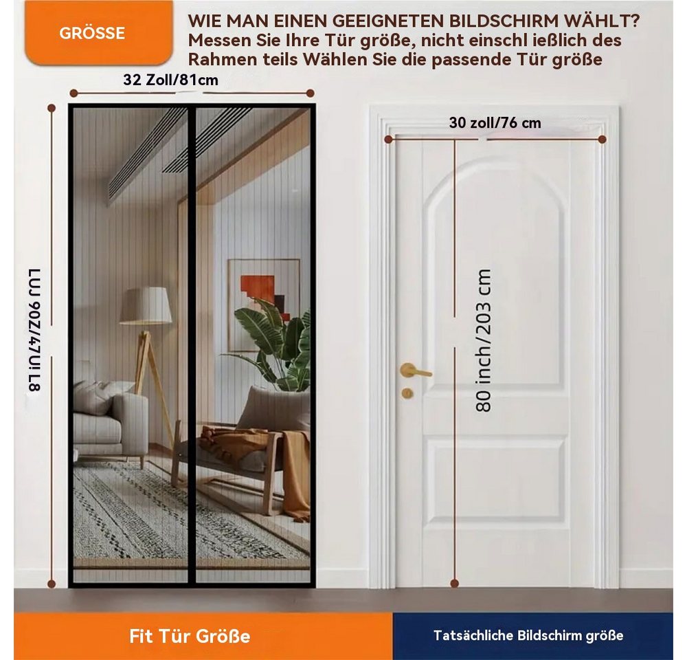 Thumbnail - PODOFO Fliegengitter-Gewebe Fliegengitter Magnet Tur mit Klettverschluss, Balkontür 90 x 210cm