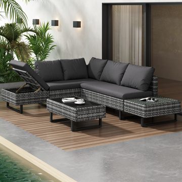 Celya Gartenlounge-Set Poly-Rattan-Garnitur,Gartenlounge für 4-5 Personen, Lounge mit Ecksofa,Tisch und Auflagen