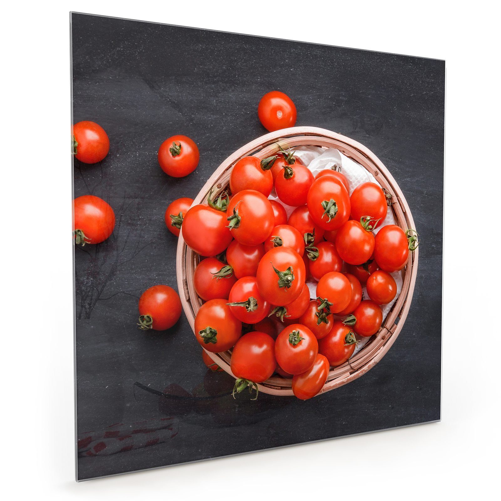 Primedeco Küchenrückwand Küchenrückwand Spritzschutz Glas mit Motiv Tomaten im Korb