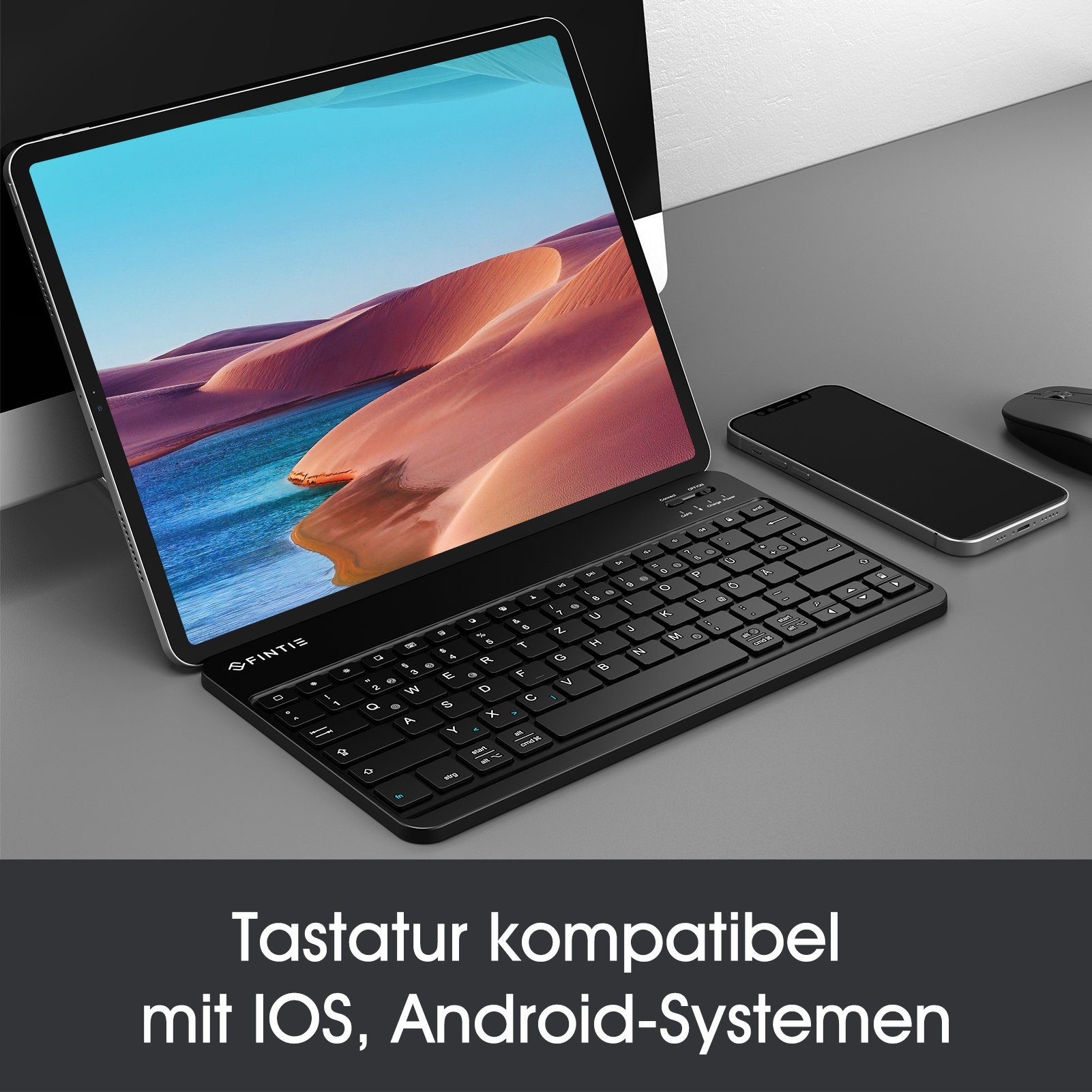 Fintie Ultradünn Bluetooth Tastatur, deutsche Layout QWERTZ Tablet-Tastatur (für iPad Air/Pro/Mini/iPad 10.9/10.2/9.7/iPhone/Samsung/Android) – Bild 2 von 5