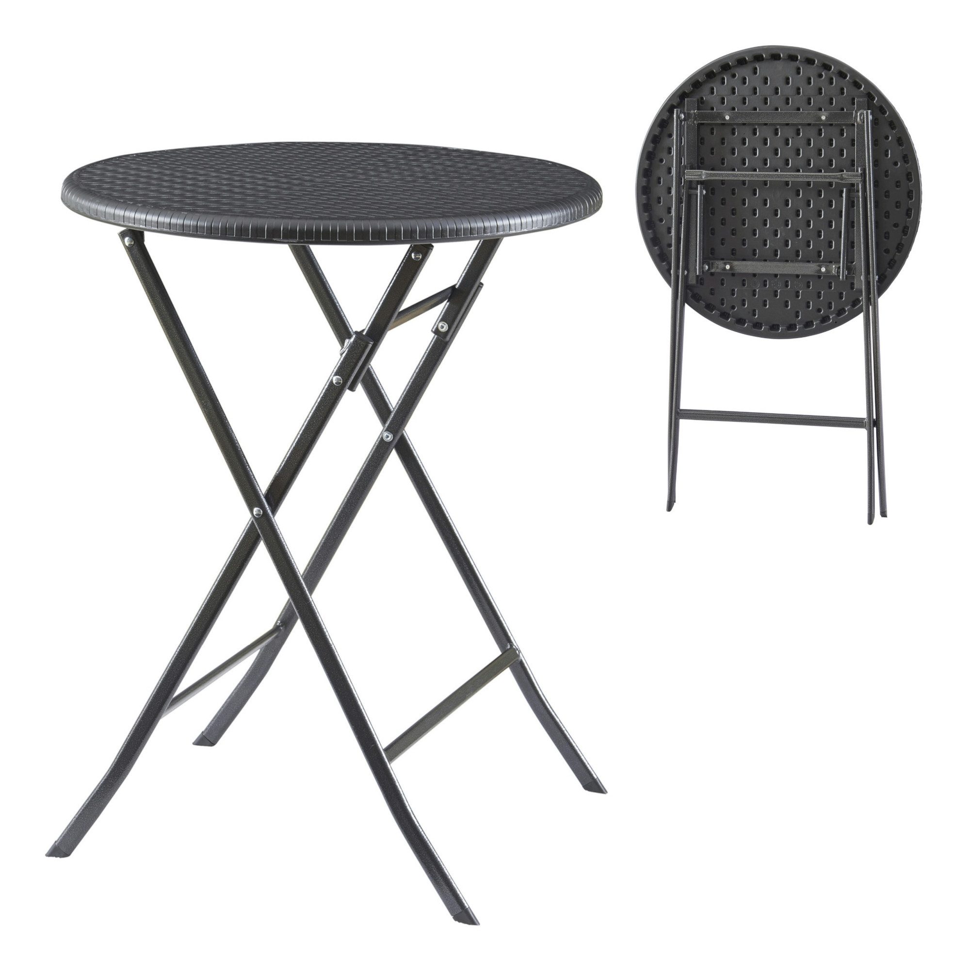 en.casa Campingtisch, »Mark« Klapptisch rund 60 x 74 cm Rattanoptik Schwarz günstig online kaufen