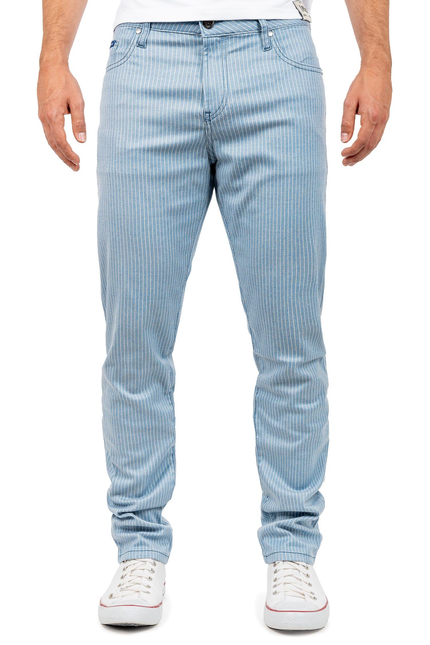 Cipo & Baxx Stoffhose Elegante Hose BA-CD841 im Gestreiften Design blau