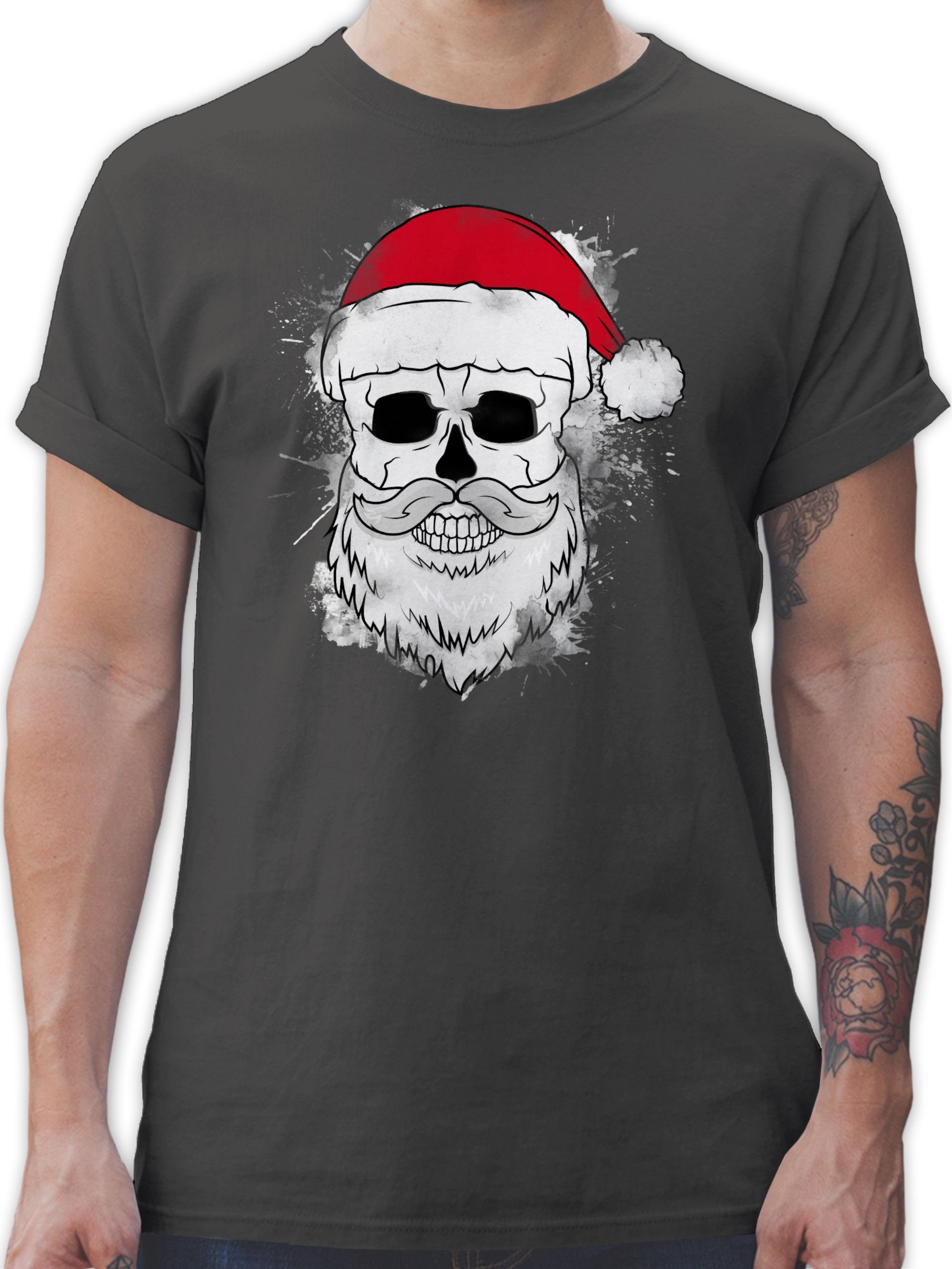 Shirtracer Dunkelgrau Totenkopf Weihnachtsmütze mit Bart 3 T-Shirt Kleidung und Weihachten