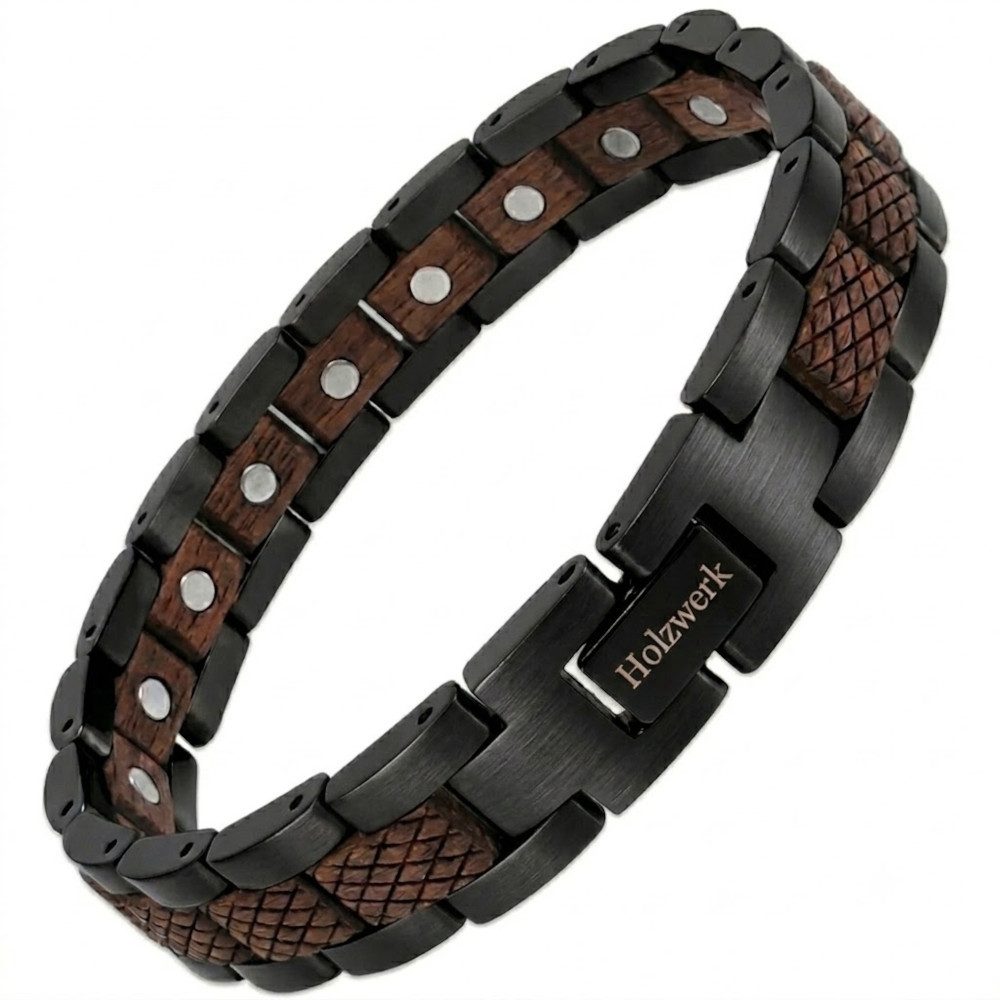 Holzwerk Edelstahlarmband Magnet Holz Armband, Armkette Gliederarmband, inklusive Armbandkürzer, Holz Unikate, ideal auch als Geschenk