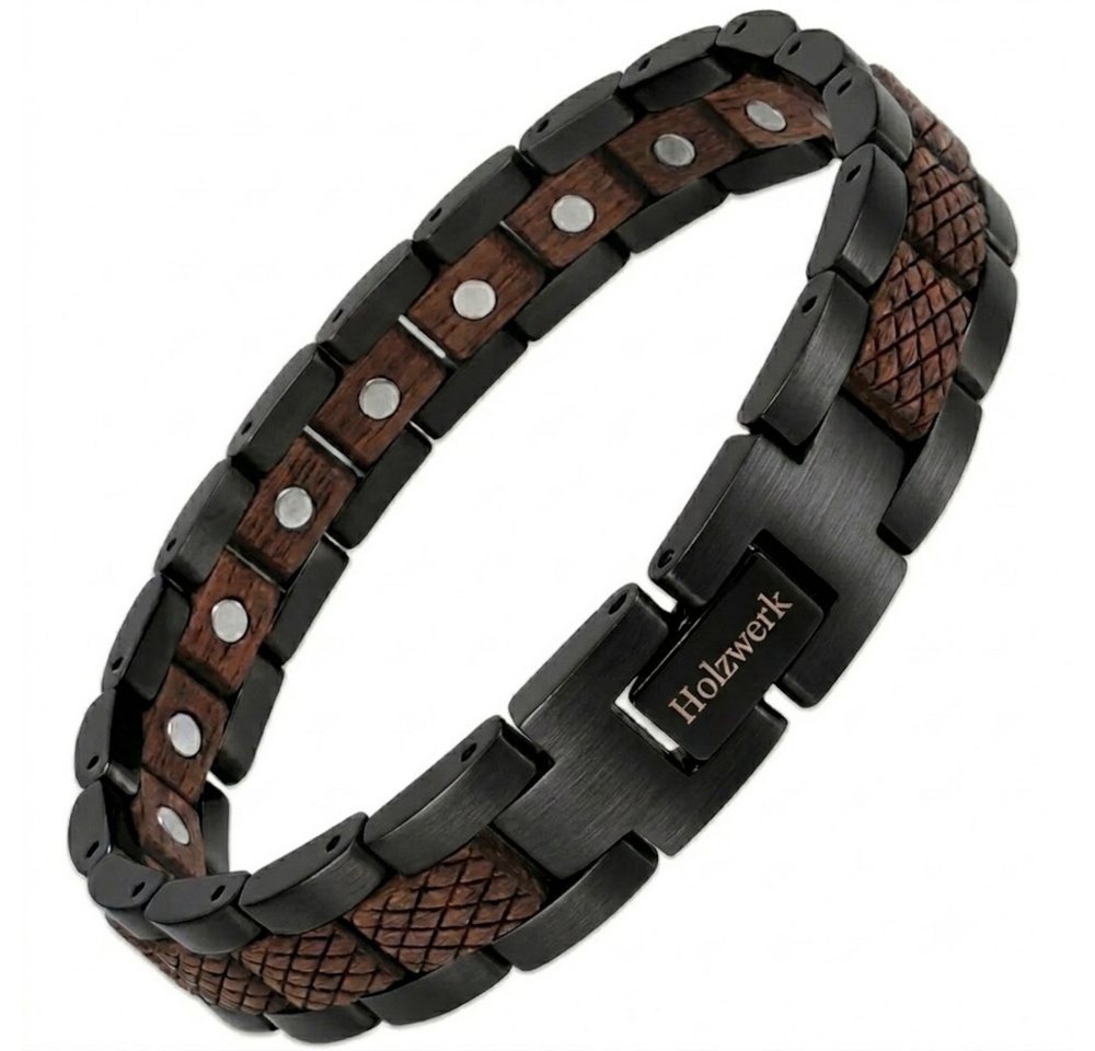 Holzwerk Edelstahlarmband Magnet Holz Armband, Armkette Gliederarmband, inklusive Armbandkürzer, Holz Unikate, ideal auch als Geschenk