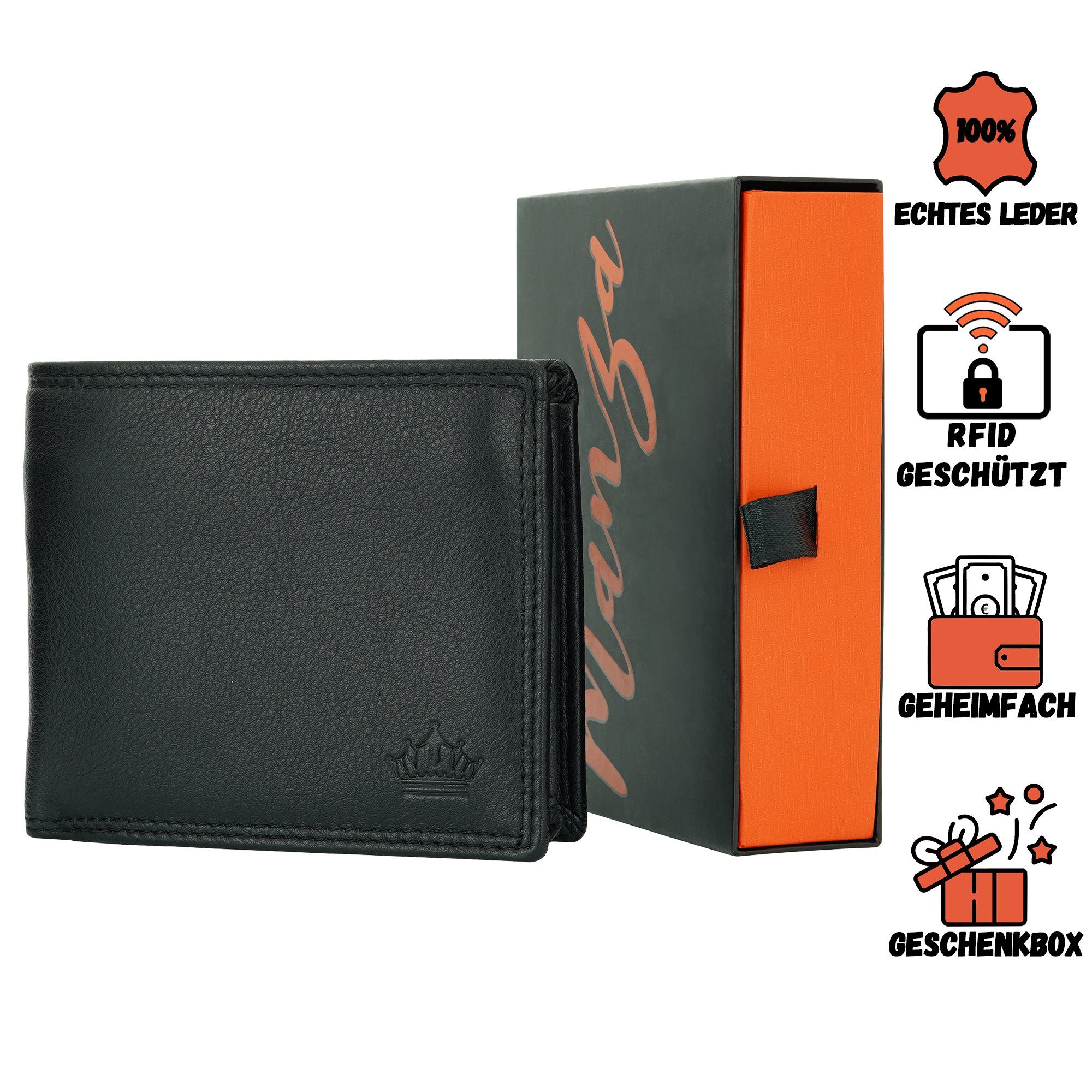 Schwarz Geschenkbox, Geldbörse und RFID Manza und Geldbörse mit Blocker RFID, Geheimfach Geschenkbox, Geheimfach Herren