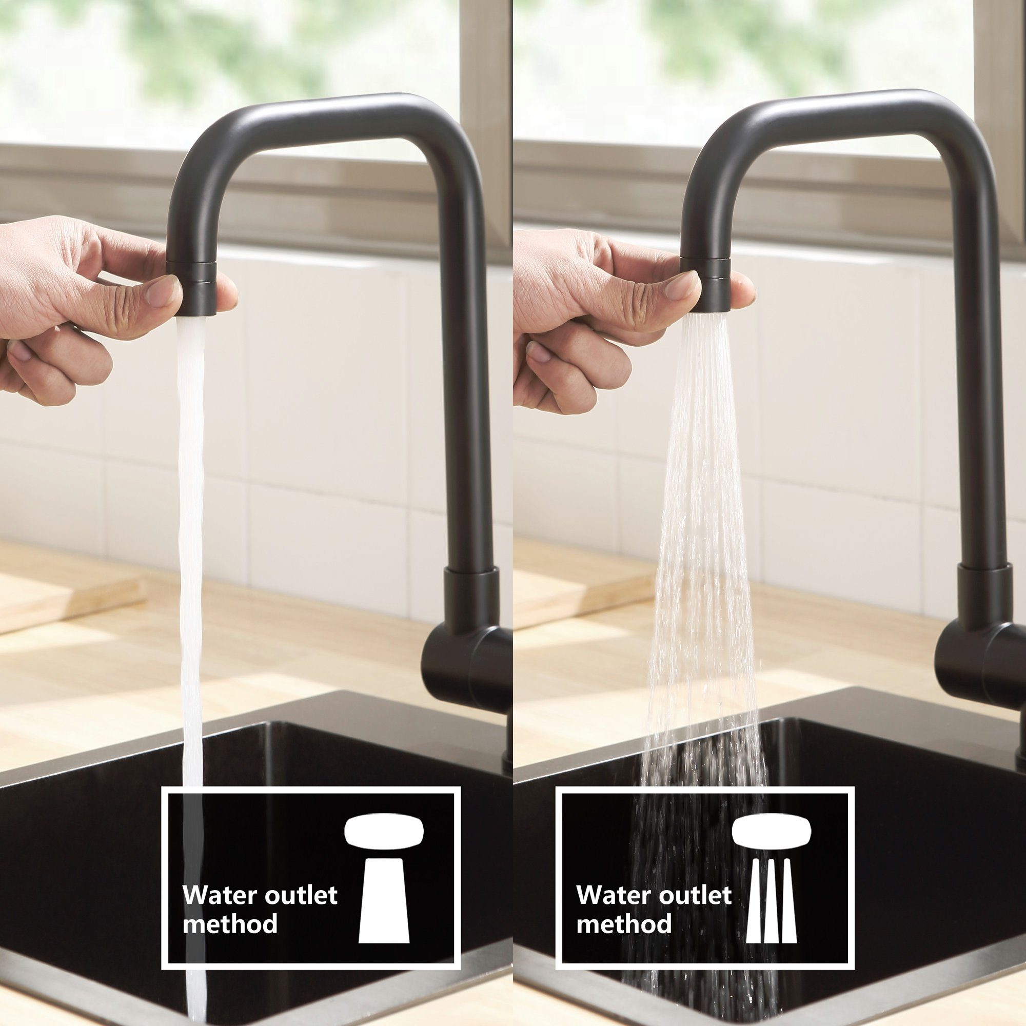 CECIPA Küchenarmatur Mischbatterie Klappbar Umklappbar Schwarz Wasserhahn Küche für Küche