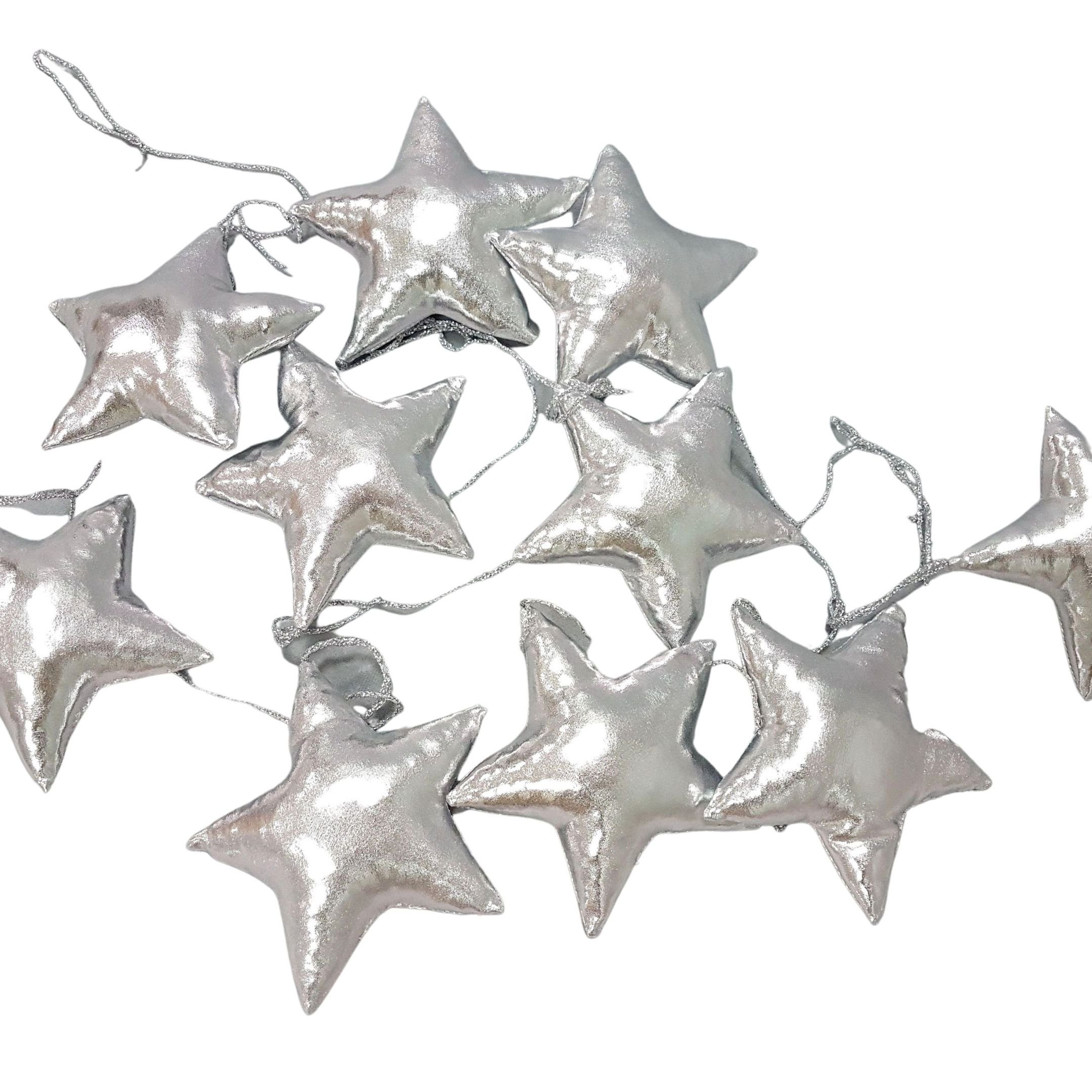 Babymajawelt Wimpelkette 3D Stoff Girlande Sterne Silber Dekoration Wand Fenster Zelt Bett, Stoffgirlande Kinderzimmer Deko Made in EU