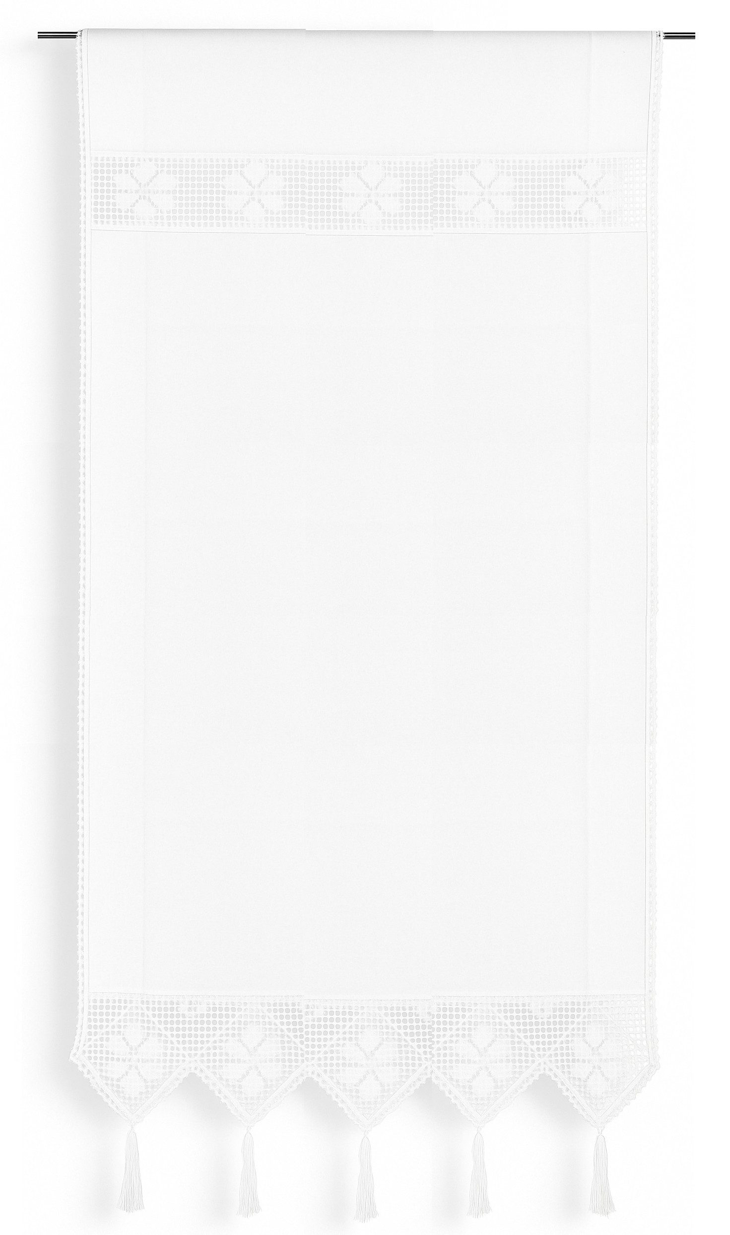 Clever-Kauf-24 Scheibengardine Fenster-Tür-Behang Siebleinen mit Häkeleinsatz, blickdicht, Siebleinen, Häkeloptik