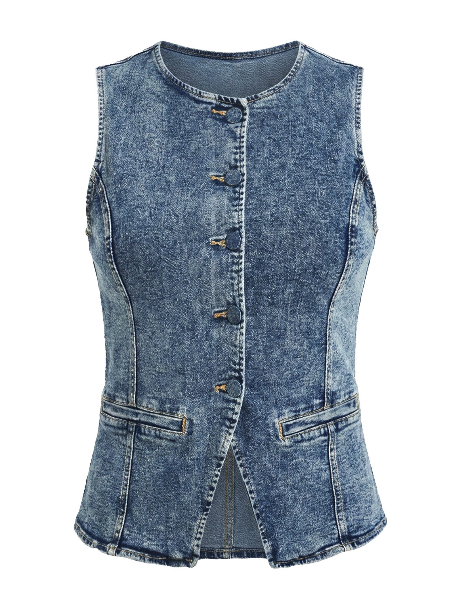 Imily Bela Jeansweste Damen Denim mit Rundhalsausschnitt und Knopfleiste Slim Fit (Packung, 1-tlg., 1per-Pack) in Unifarbe – Bild 5 von 5