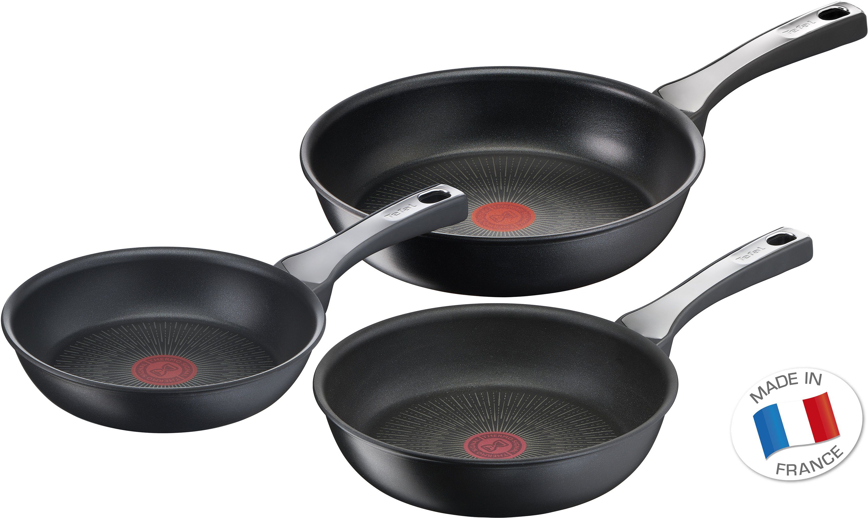 Tefal Pfannen-Set Unlimited On, Aluminium (Set, 3-tlg), Aluminium, Antihaft, Thermo-Signal, alle Herdarten Induktion, Set | Pfannensets