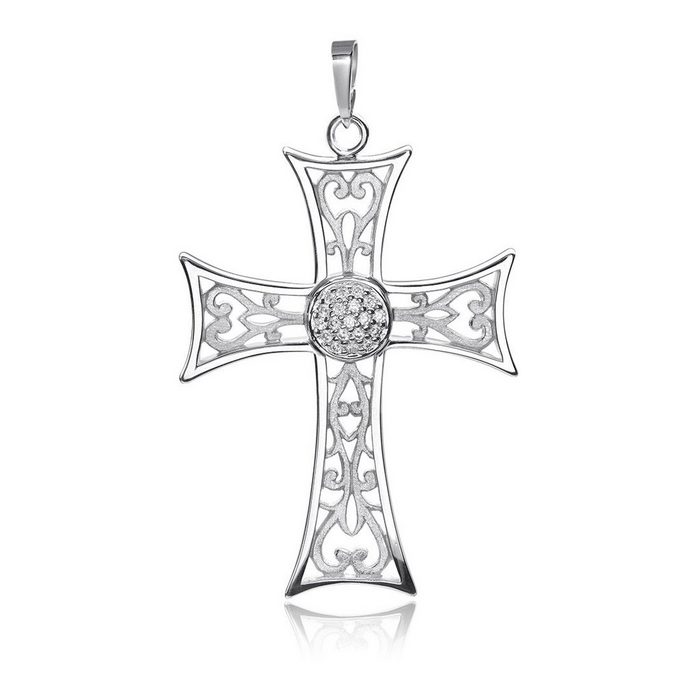 Materia Kreuzanhänger Damen Silber Kreuz Ornamente Zirkonia KA-119 925 Sterling Silber rhodiniert