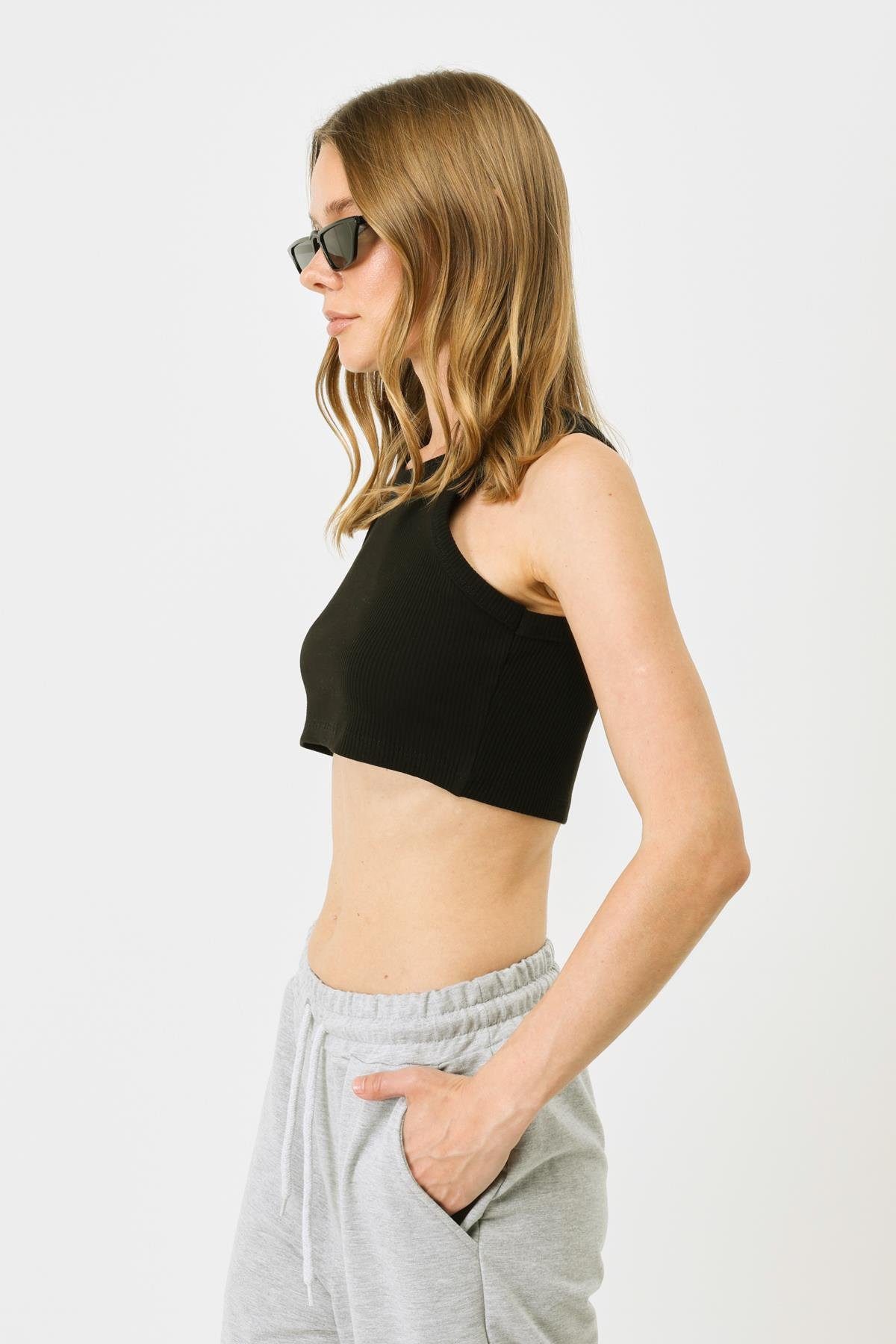 C&CITY Blusenbody Damen Halterneck Ripp Stretch Mini Crop Top