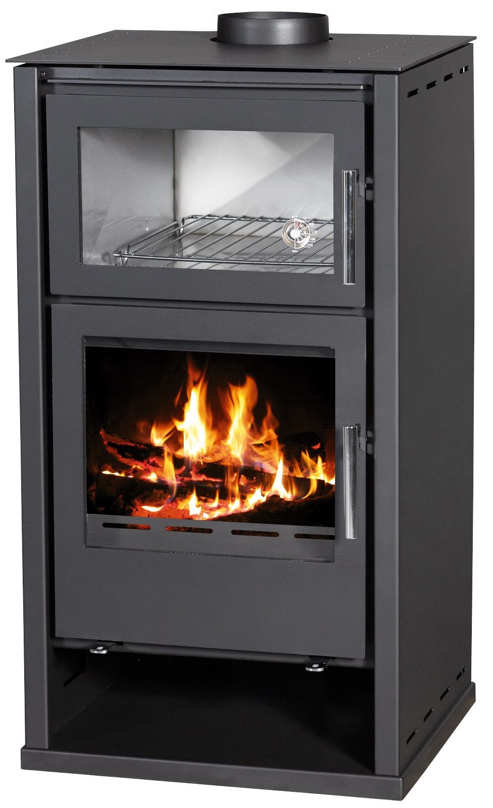 Conforto Kaminofen Kaminofen conforto Regina F-W, Stahl, schwarz, 8,65 kW, mit Backfach, 8,65 kW, Zeitbrand