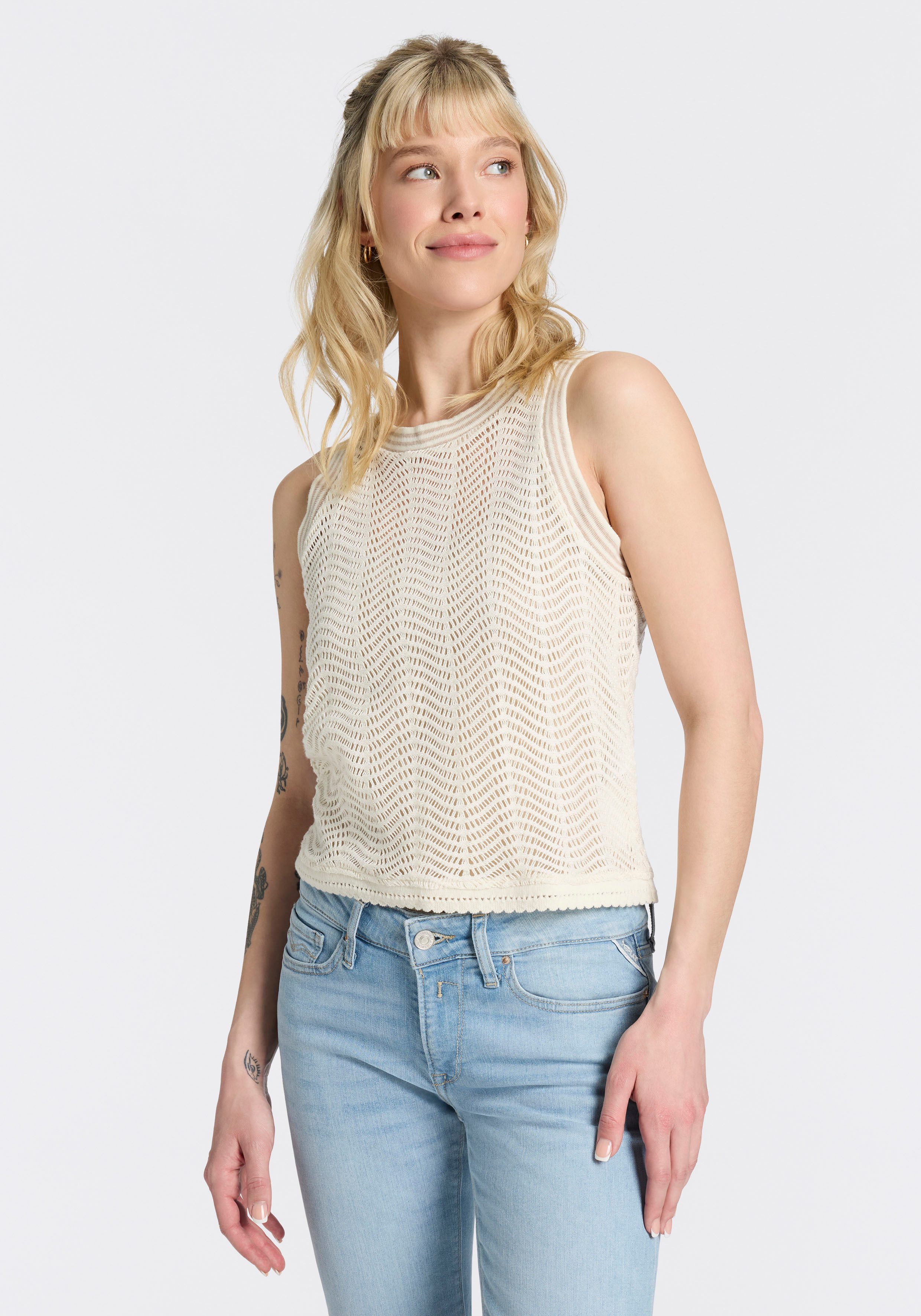 BOSS ORANGE Stricktop Ecela Premium Damenmode halbtransparent, Rundhals