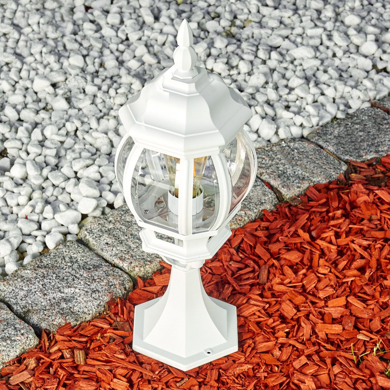 hofstein Pollerleuchte »Meyen« Außenleuchte, Aluguss in Weiß mit Kunststoff-Scheiben, ohne Leuchtmittel, Wegeleuchte 50cm, Retro/Vintage Gartenlampe, E27, IP44 in antikem Look