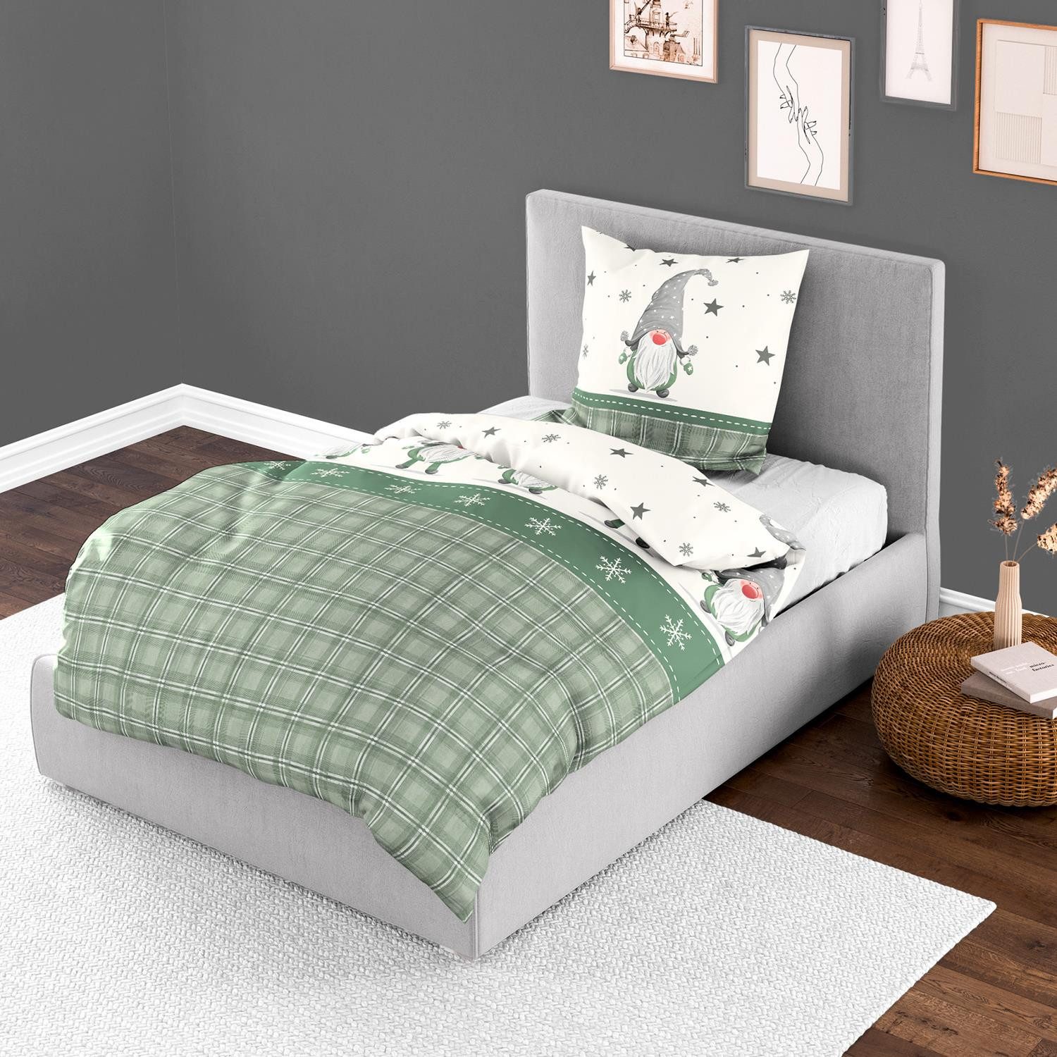 BIERBAUM Bettwäsche Bettwäsche Bierbaum Biber 3743-30 Grau Grün Weiß Wichte günstig online kaufen