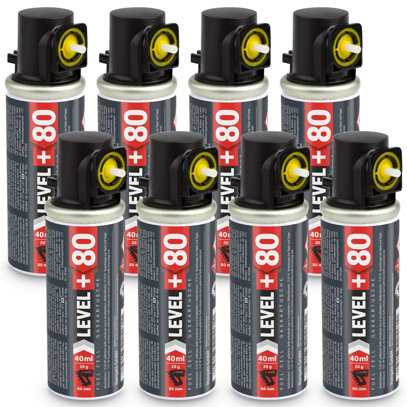 Level+ Gaskartusche LEVEL+ Gaskartusche 80mm 40ml Ersatzgas für Stiftnagler L+80 - 8 St.