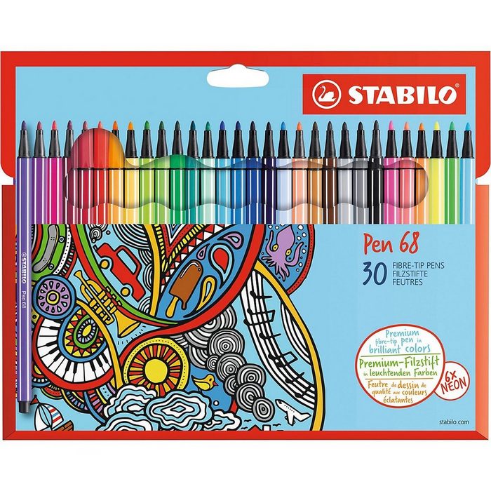 STABILO Filzstift Premium-Filzstifte Pen 68 30 Farben