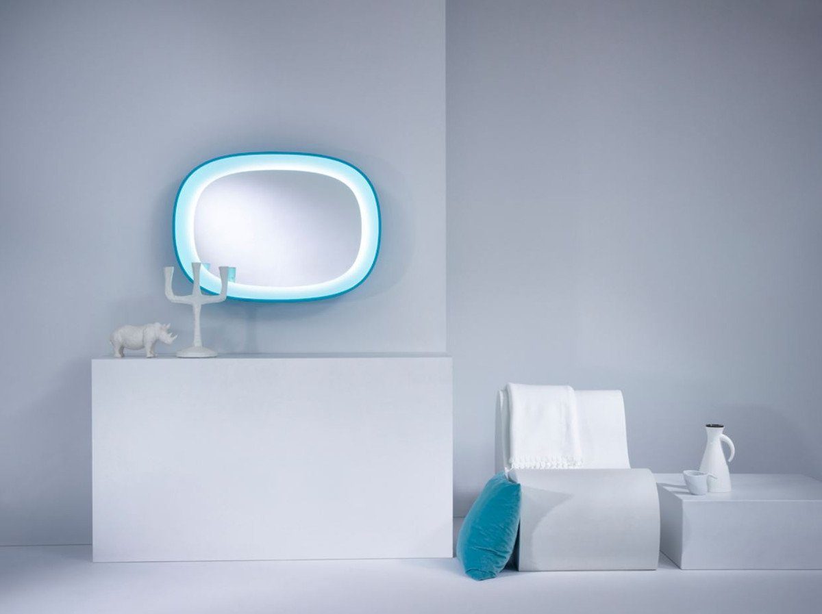 Casa Padrino Spiegel 97 70 Luxus x Spiegel mit Designer - H. cm Blau Wandspiegel Licht Designer