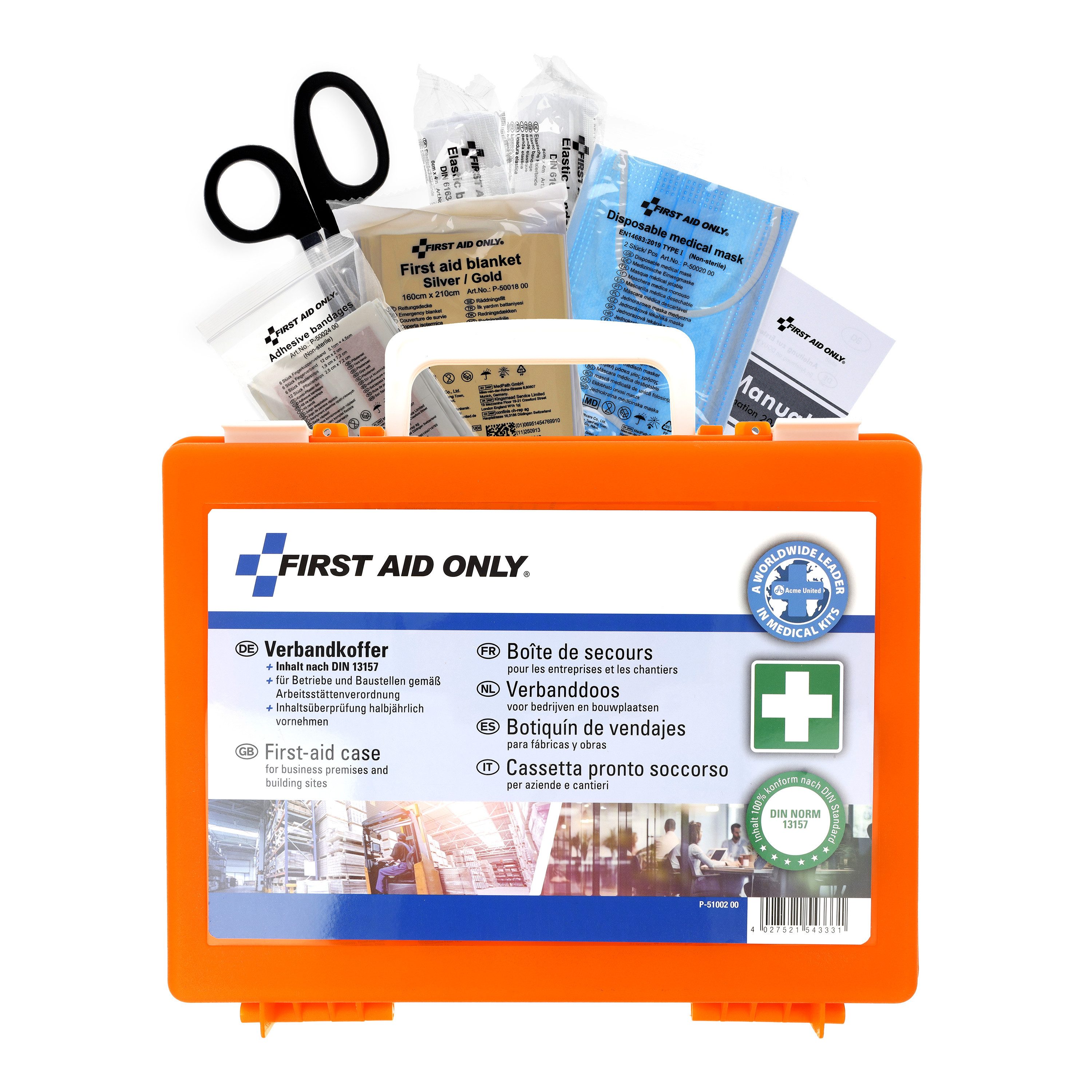 FIRST AID ONLY® Erste-Hilfe-Koffer Erste Hilfe Koffer DIN 13157 mit Wandhalterung, kompakt, Inkl. Tragegriff & Montagematerial