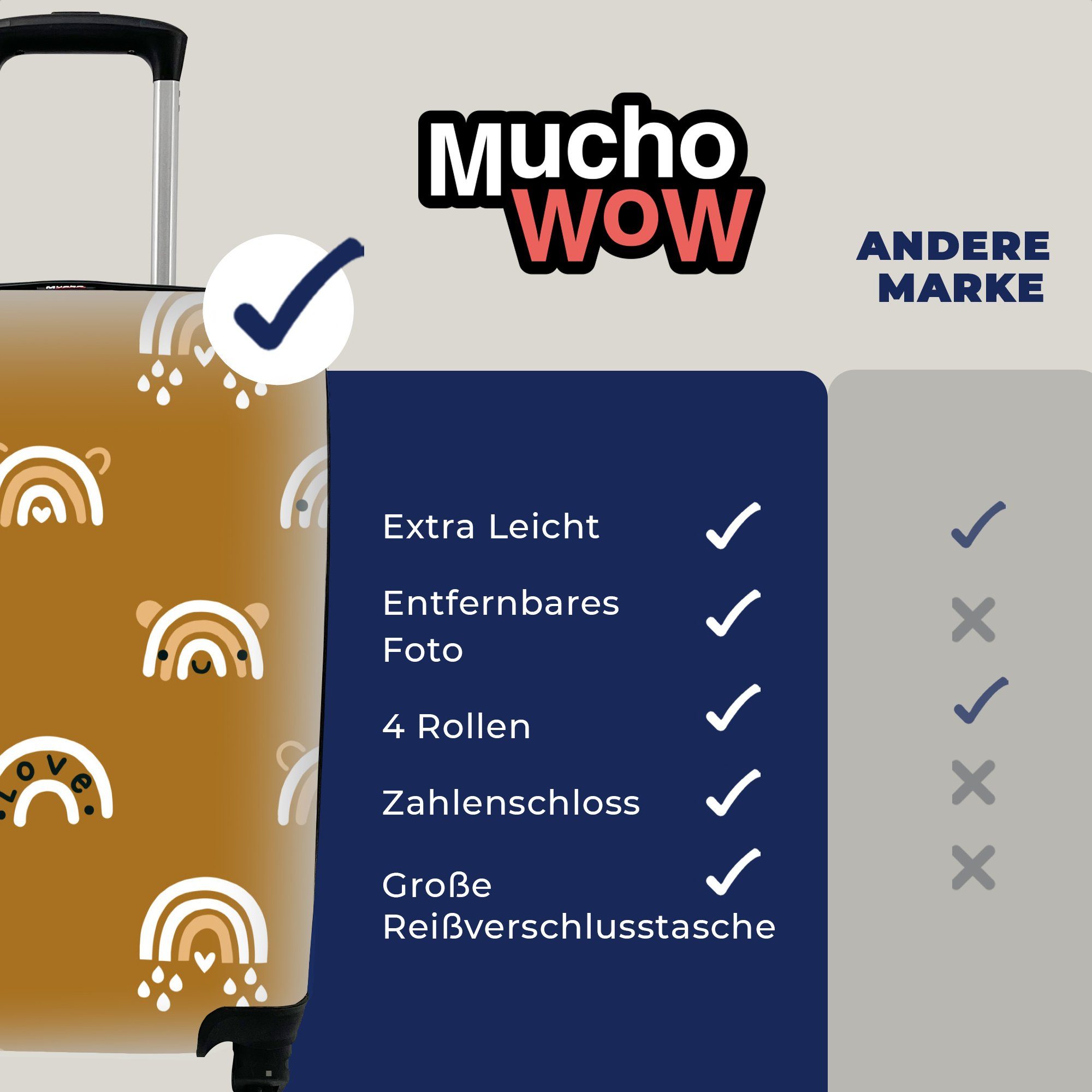 Handgepäckkoffer - für MuchoWow - mit Reisetasche rollen, Ferien, Reisekoffer Braun, Regenbogen Muster Handgepäck Trolley, 4 Rollen,