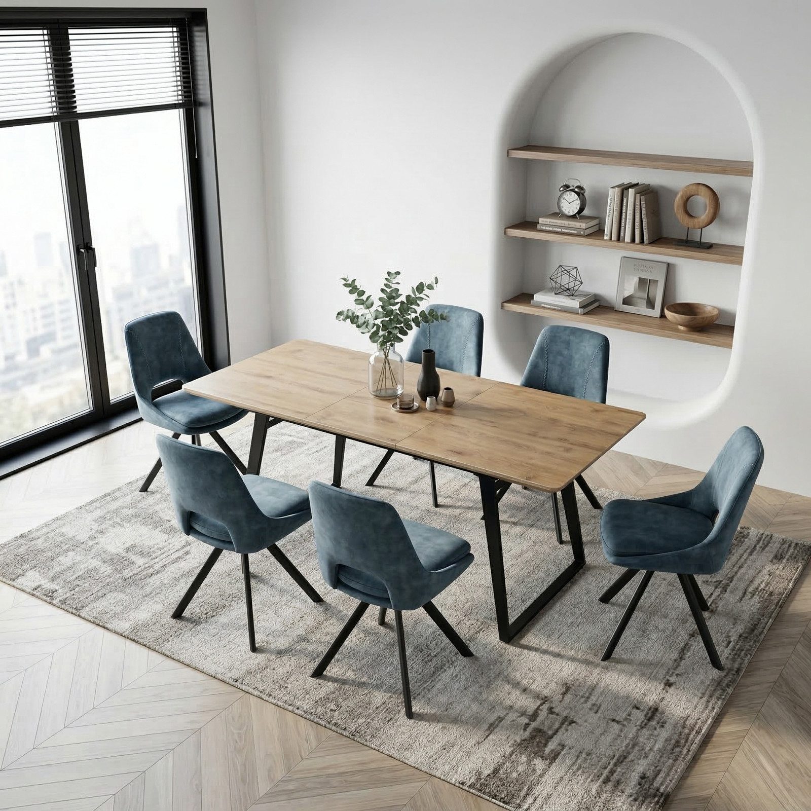 Jiexi Essgruppe Tisch-und Stuhlset, Ausziehbarer Esstisch (130–170 cm) mit 4-6 Stühlen