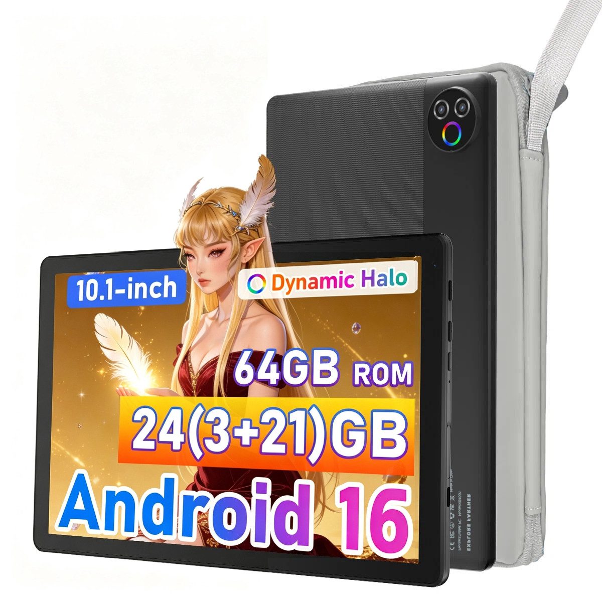 Happybe 10 Zoll 64GB, Android 15/16, WiFi 6, mit Tasche Tablet (10", 64 GB, Android 16, WiFi, Leistungsstark & komplett: mit Augenschutz-Display & Transporttasche)